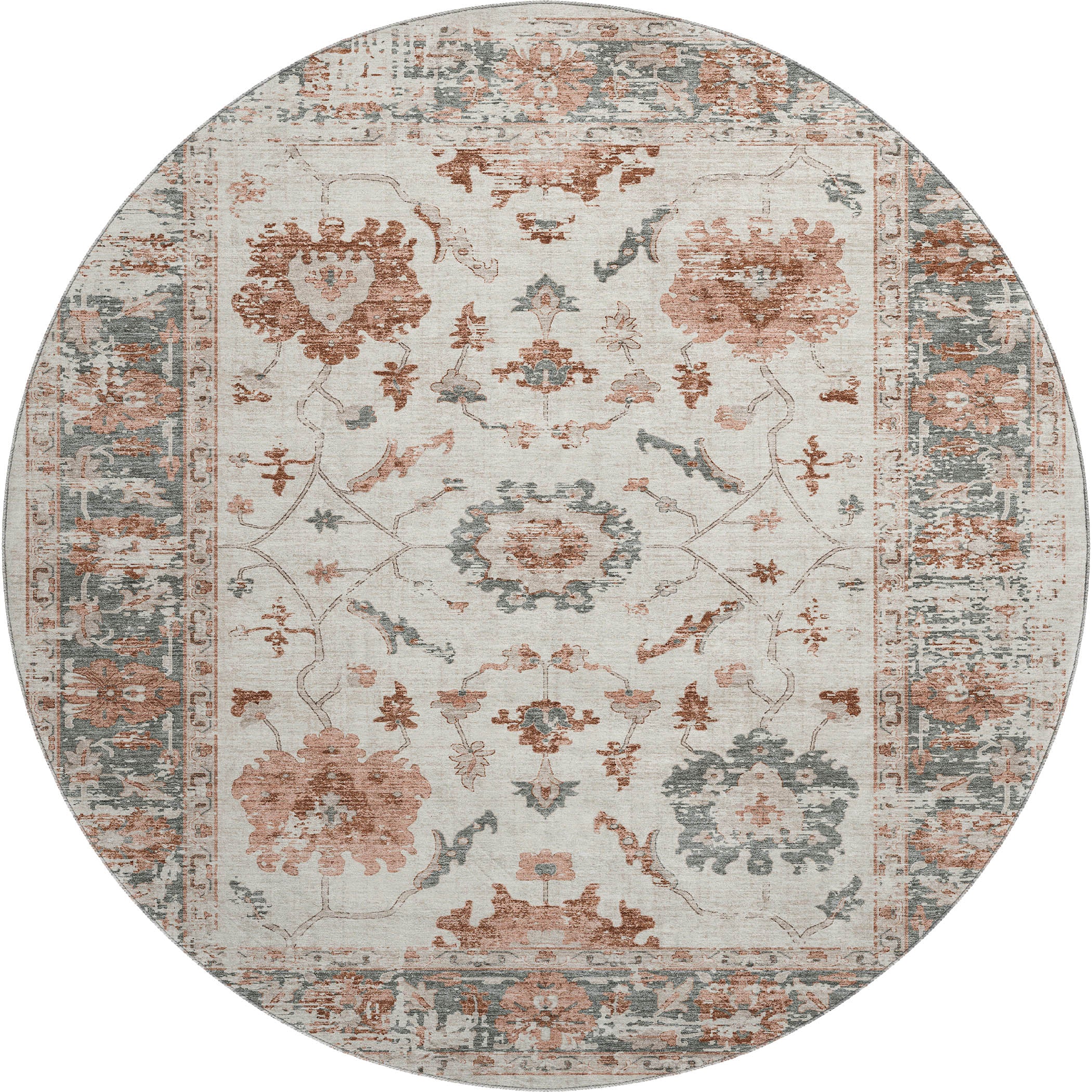 Oaxaca Machine Washable Traditional Linen Ivory Rug 8' x 8' #shape_Round