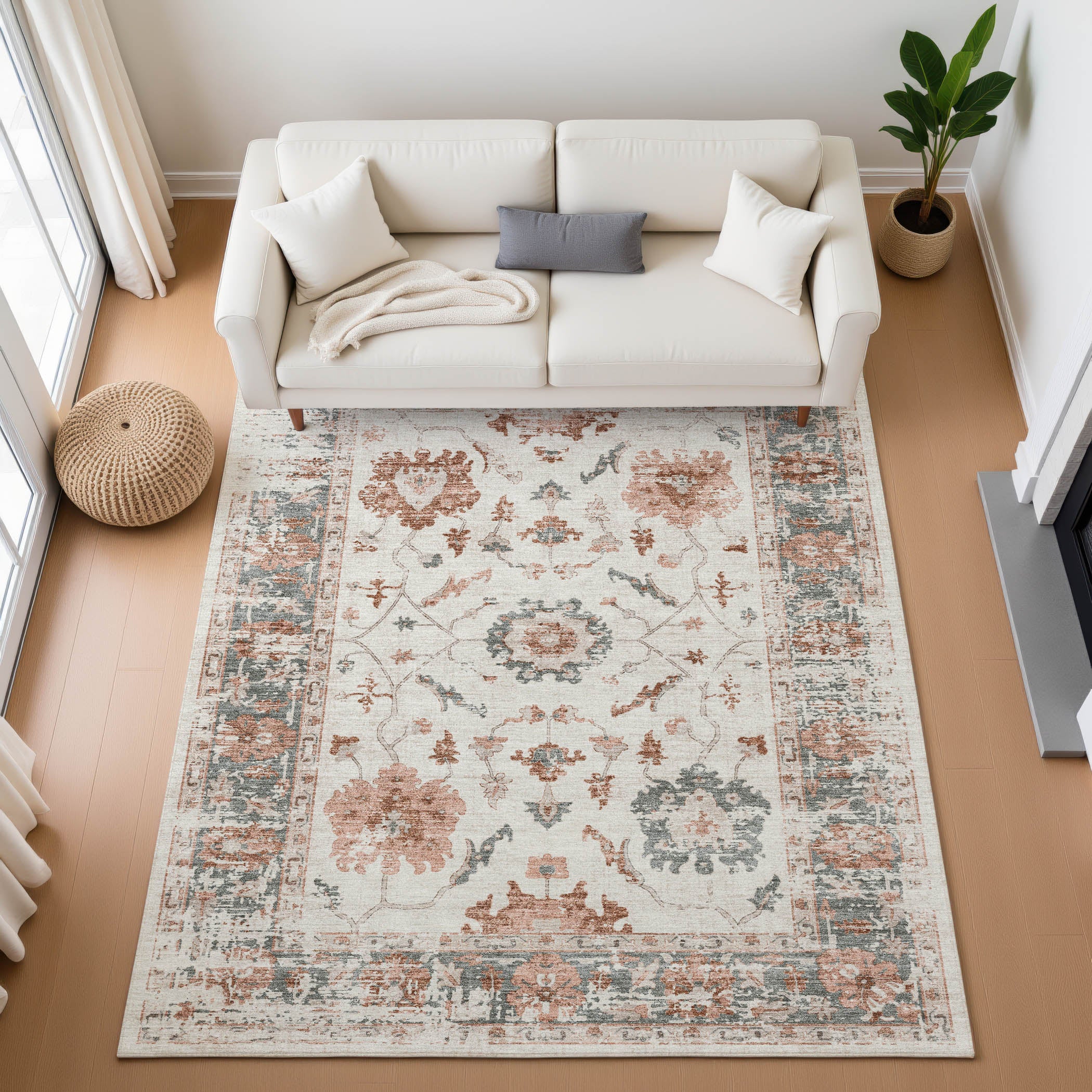 Oaxaca Machine Washable Traditional Linen Ivory Rug 2'6" x 3'10" #shape_Rectangle