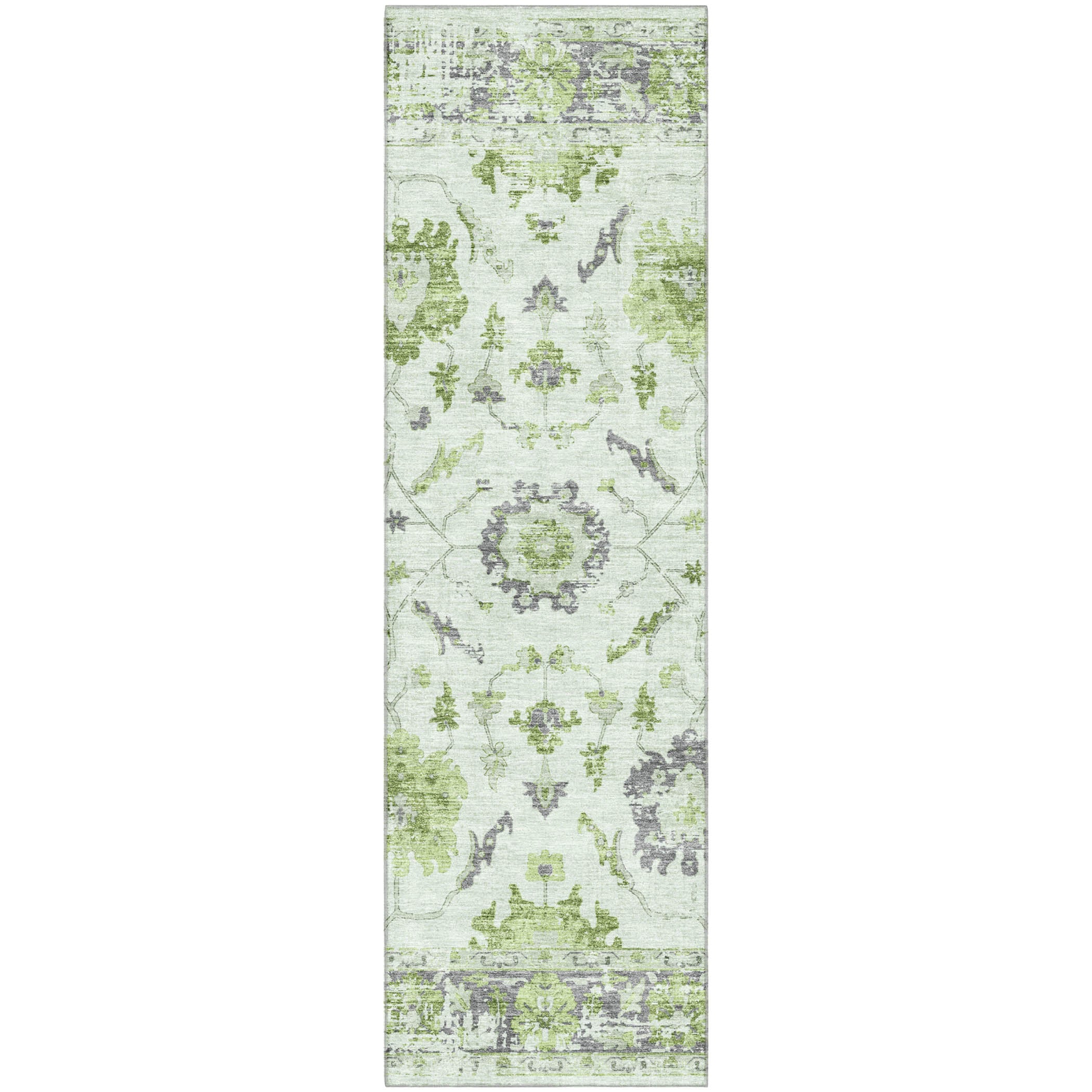Oaxaca Machine Washable Traditional Mint Green Rug 2'3" x 7'6" #shape_Runner