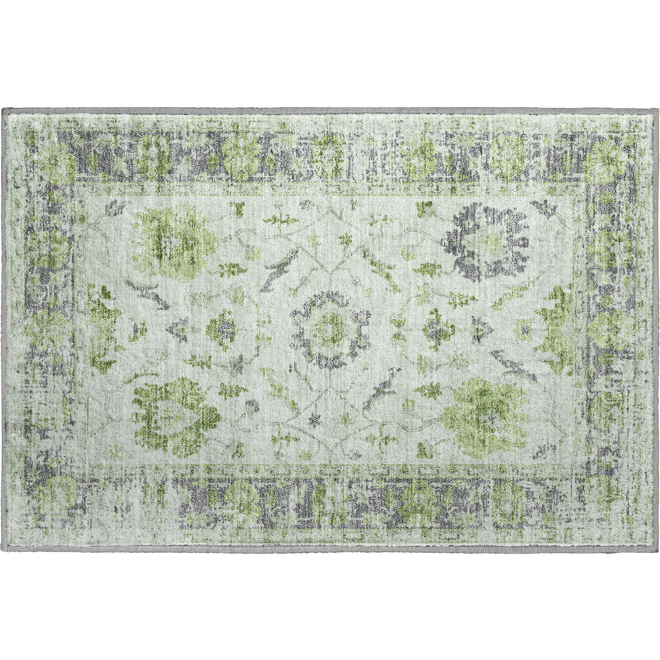 Oaxaca Machine Washable Traditional Mint Green Rug 1'8" x 2'6" #shape_Rectangle