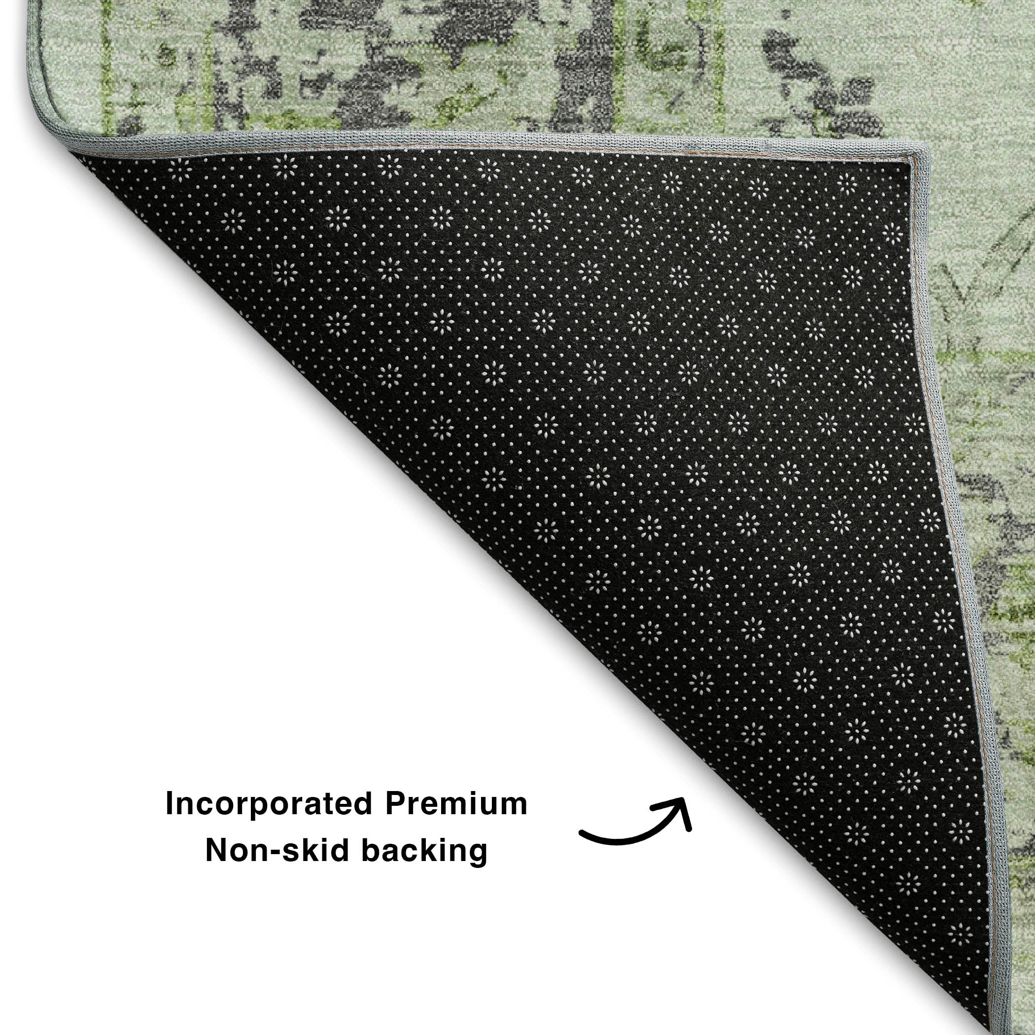 Oaxaca Machine Washable Traditional Mint Green Rug 1'8" x 2'6" #shape_Rectangle