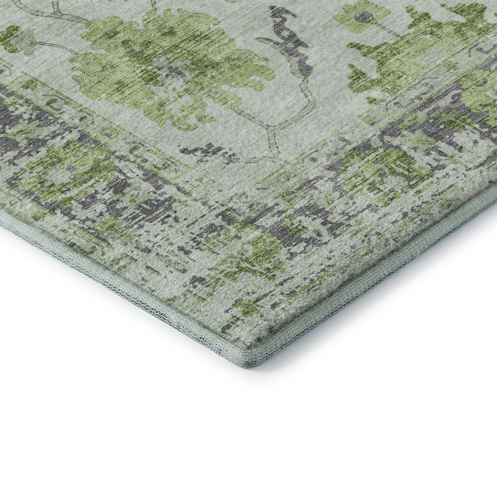 Oaxaca Machine Washable Traditional Mint Green Rug 1'8" x 2'6" #shape_Rectangle