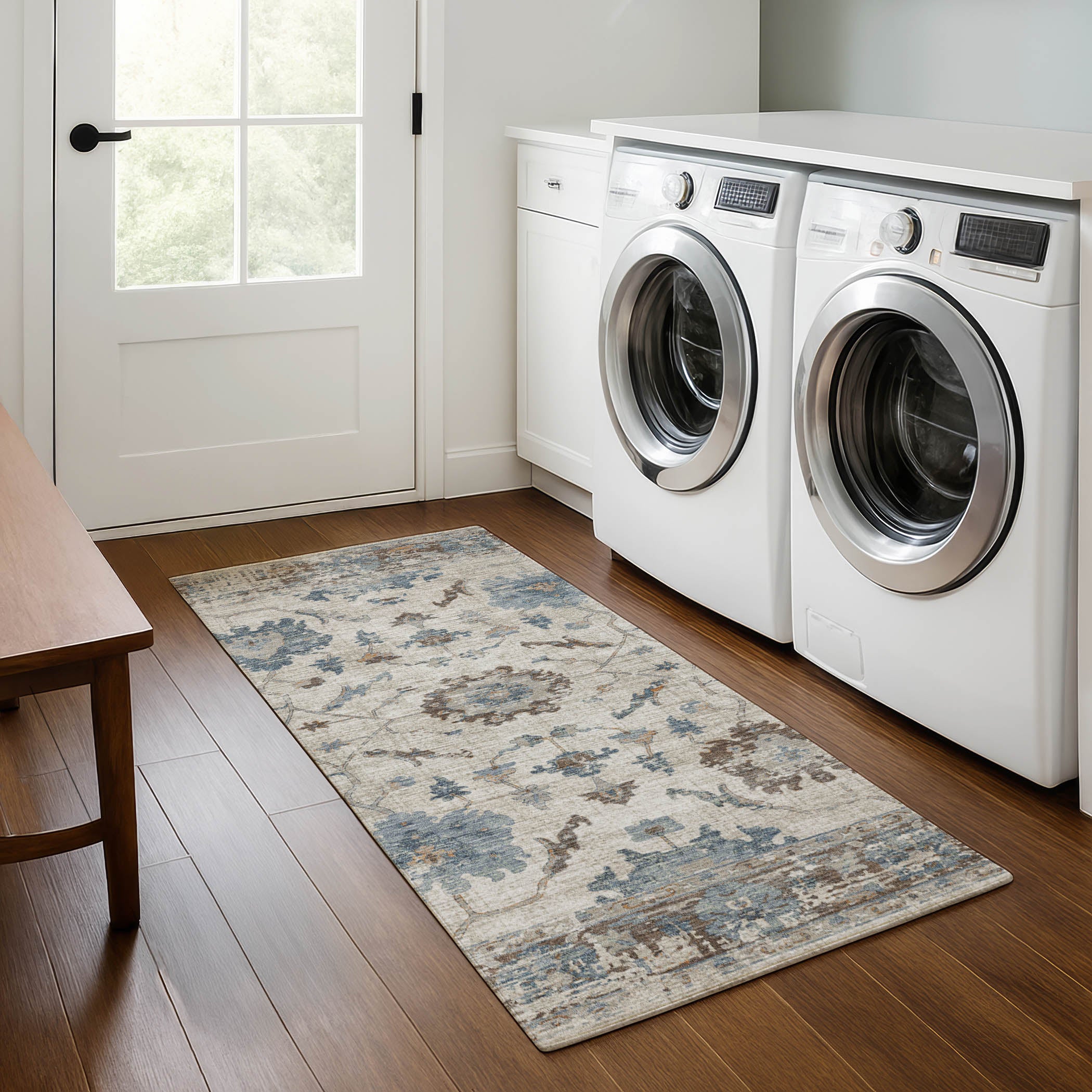 Oaxaca Machine Washable Traditional Putty Ivory Rug 2'3" x 7'6" #shape_Runner