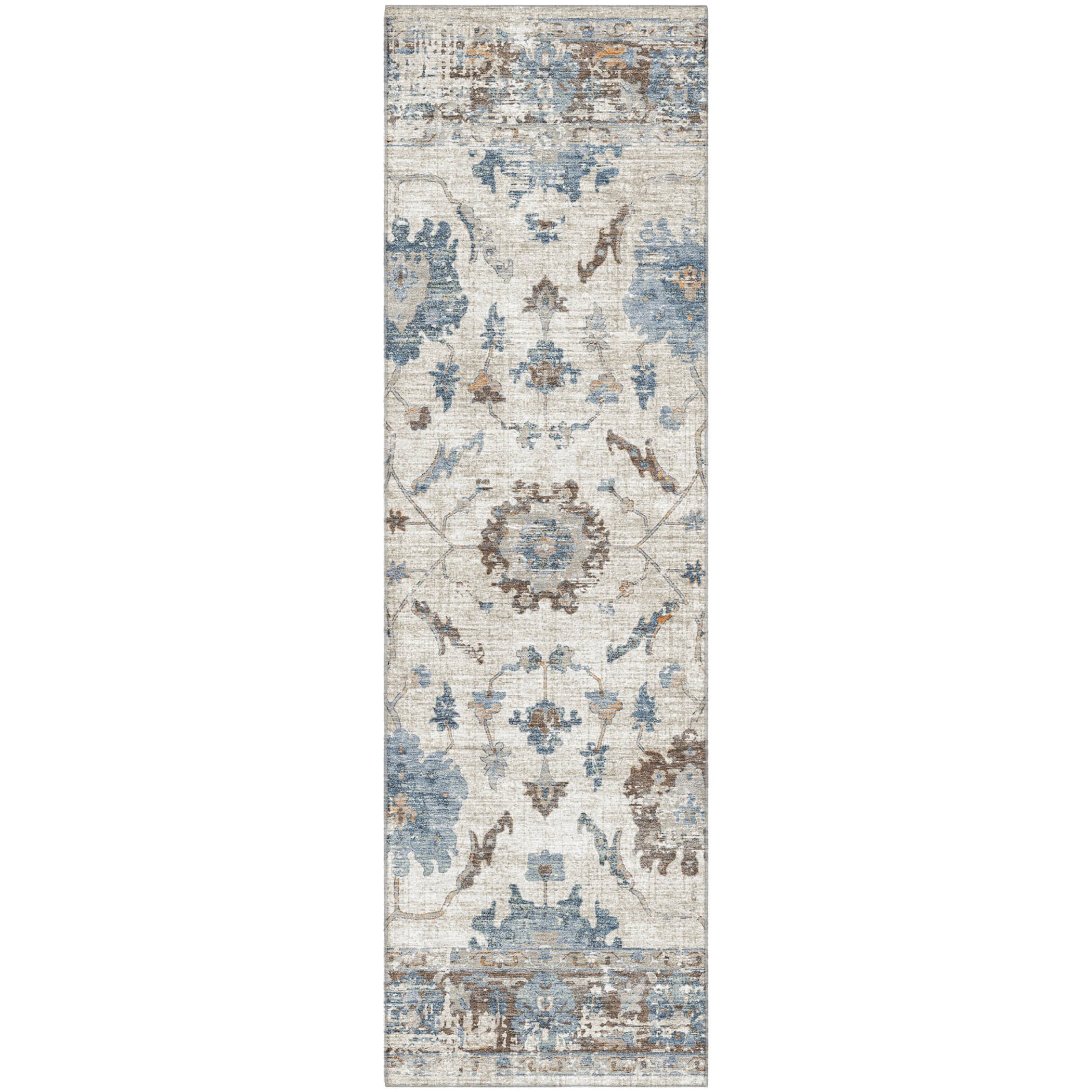 Oaxaca Machine Washable Traditional Putty Ivory Rug 2'3" x 7'6" #shape_Runner