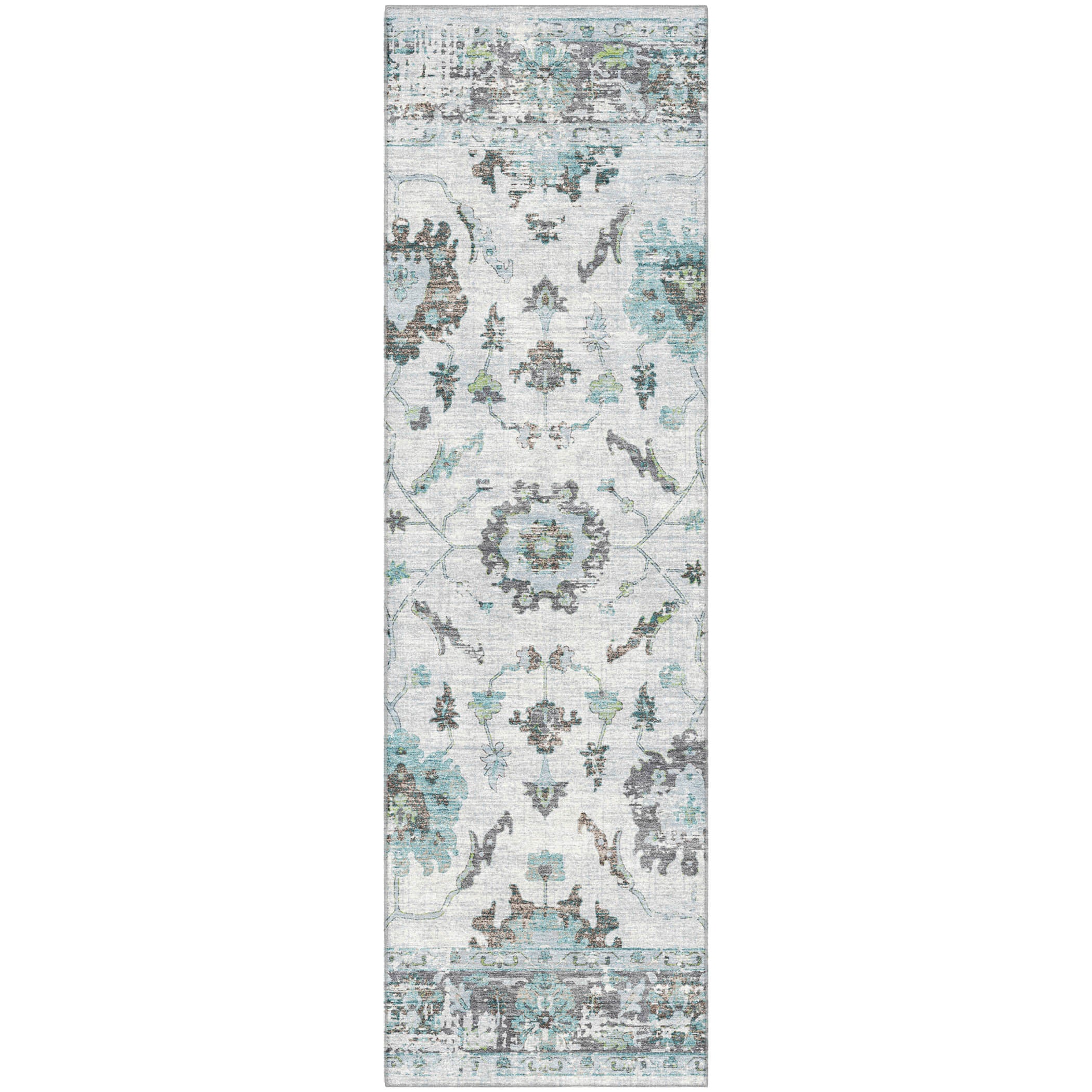 Oaxaca Machine Washable Traditional Teal Rug 2'3" x 7'6" #shape_Runner