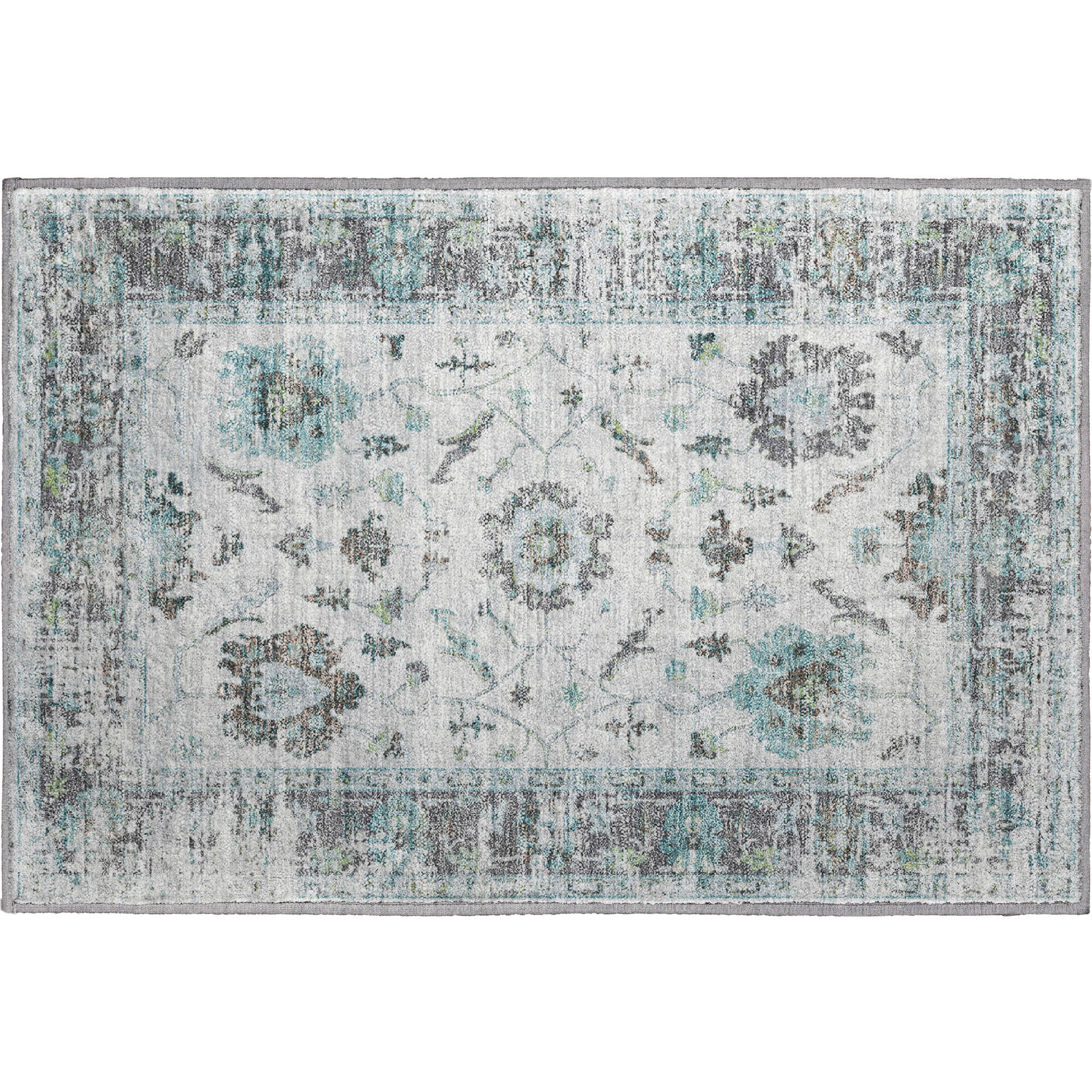 Oaxaca Machine Washable Traditional Teal Rug 1'8" x 2'6" #shape_Rectangle