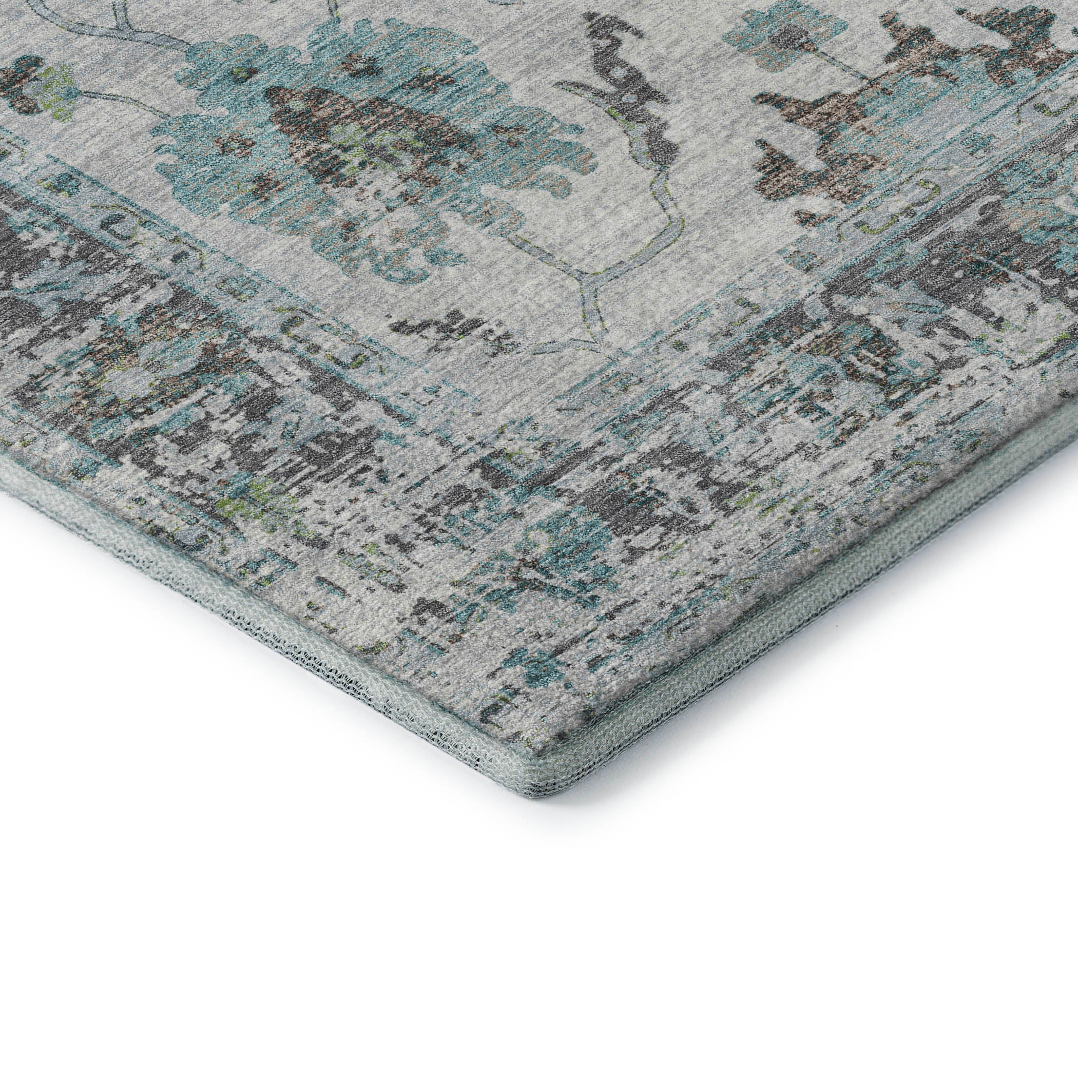 Oaxaca Machine Washable Traditional Teal Rug 1'8" x 2'6" #shape_Rectangle