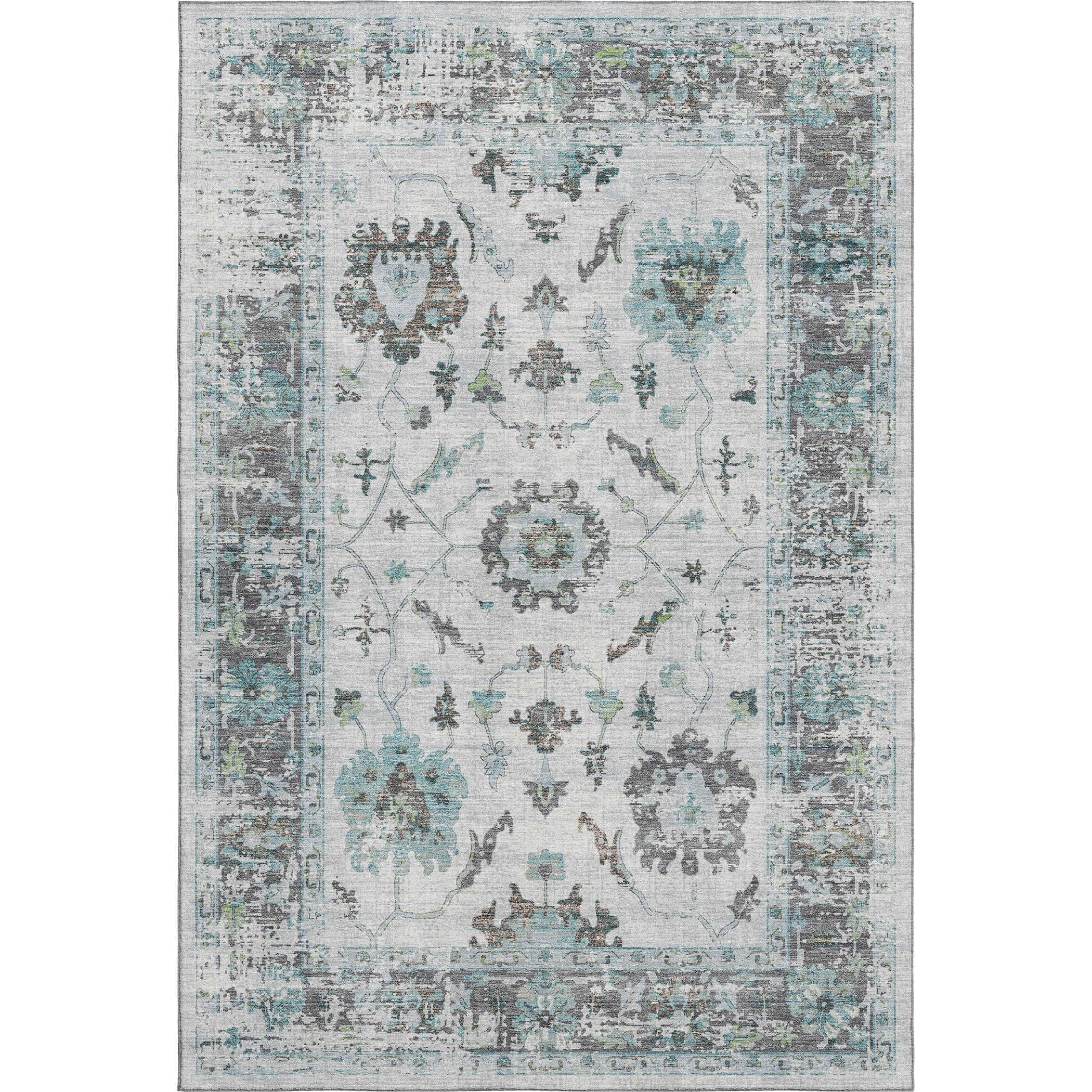 Oaxaca Machine Washable Traditional Teal Rug 2'6" x 3'10" #shape_Rectangle
