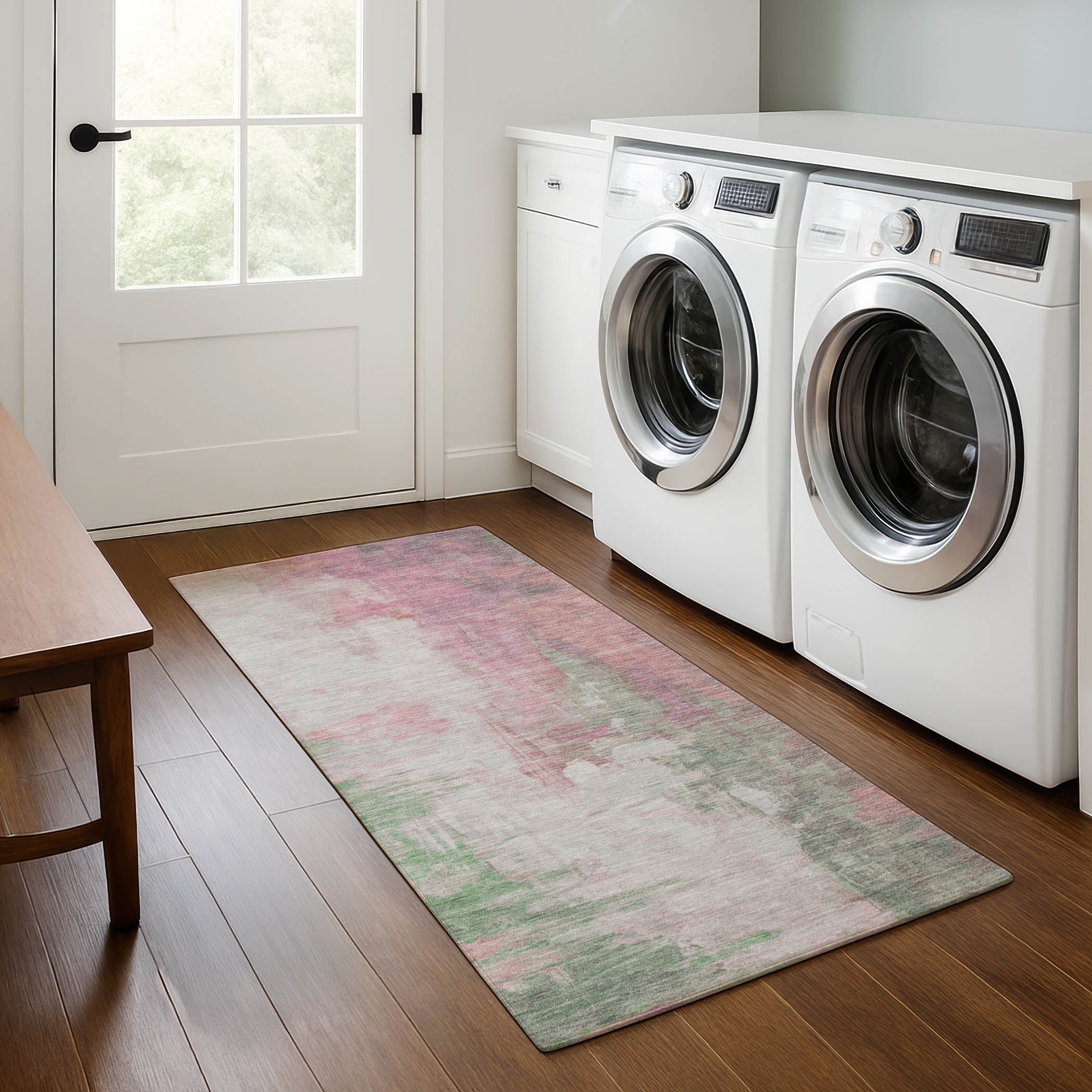 Colombo Machine Washable Transitional Blush Pink Rug 2'3" x 7'6" #shape_Runner