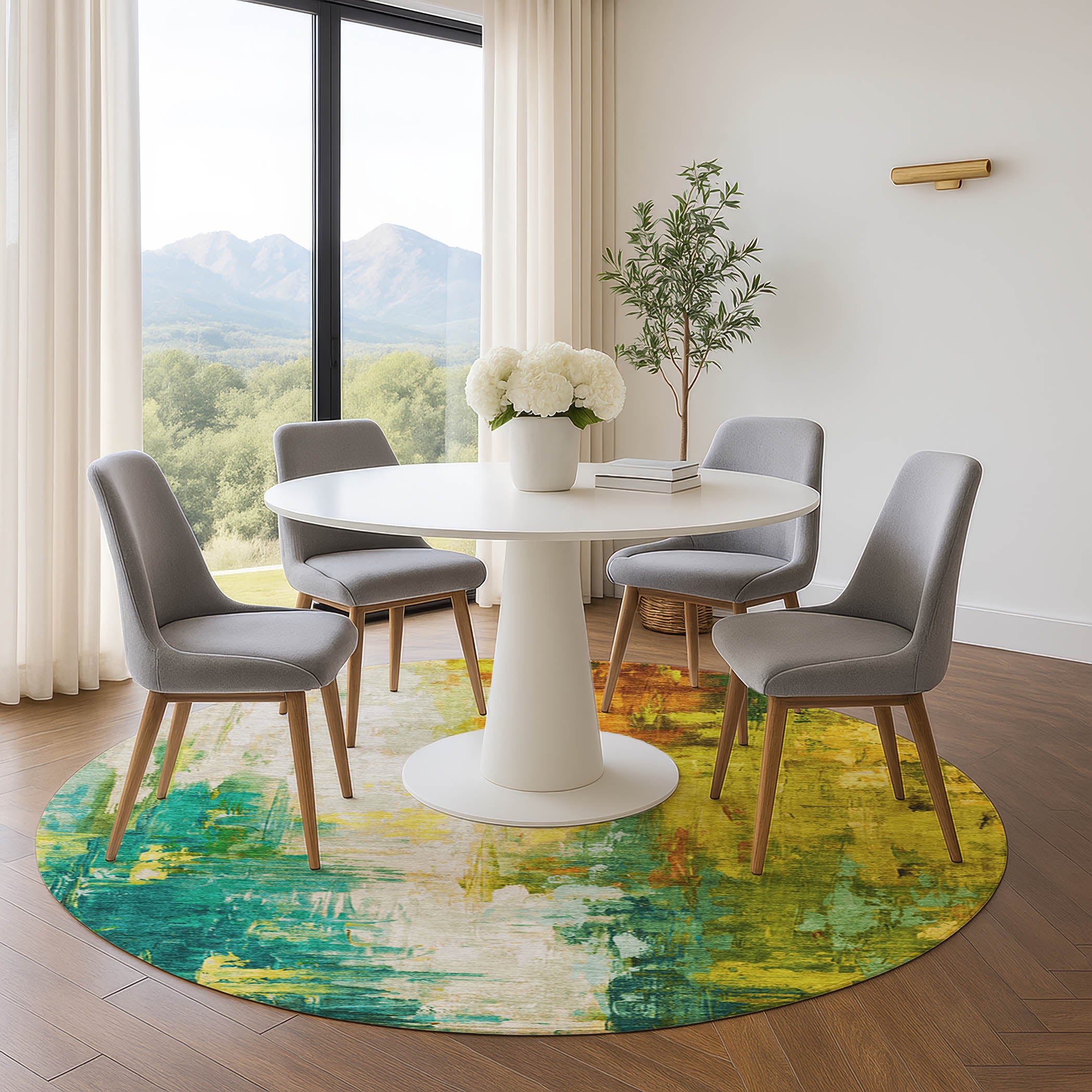 Colombo Machine Washable Transitional Green Rug 8' x 8' #shape_Round
