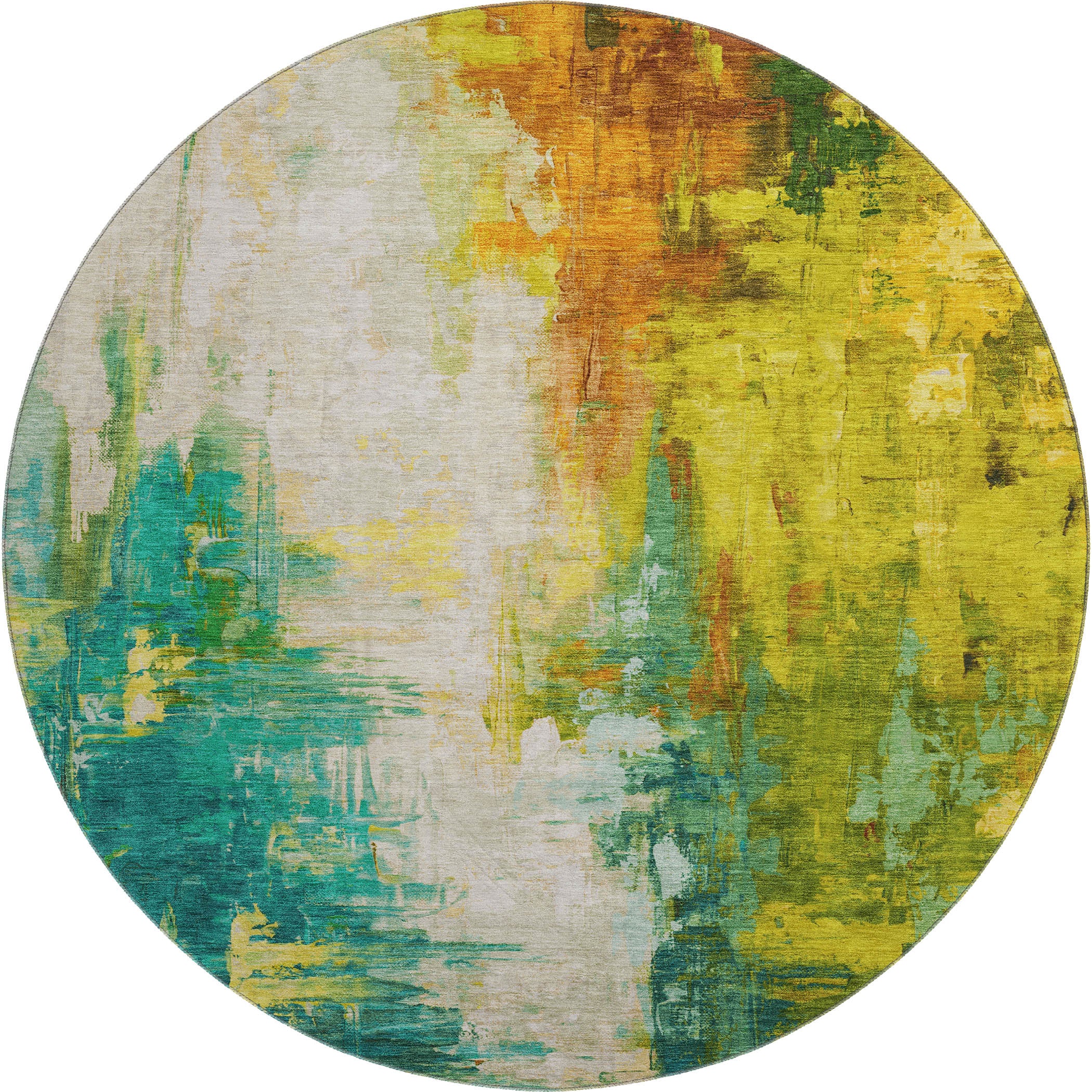Colombo Machine Washable Transitional Green Rug 8' x 8' #shape_Round