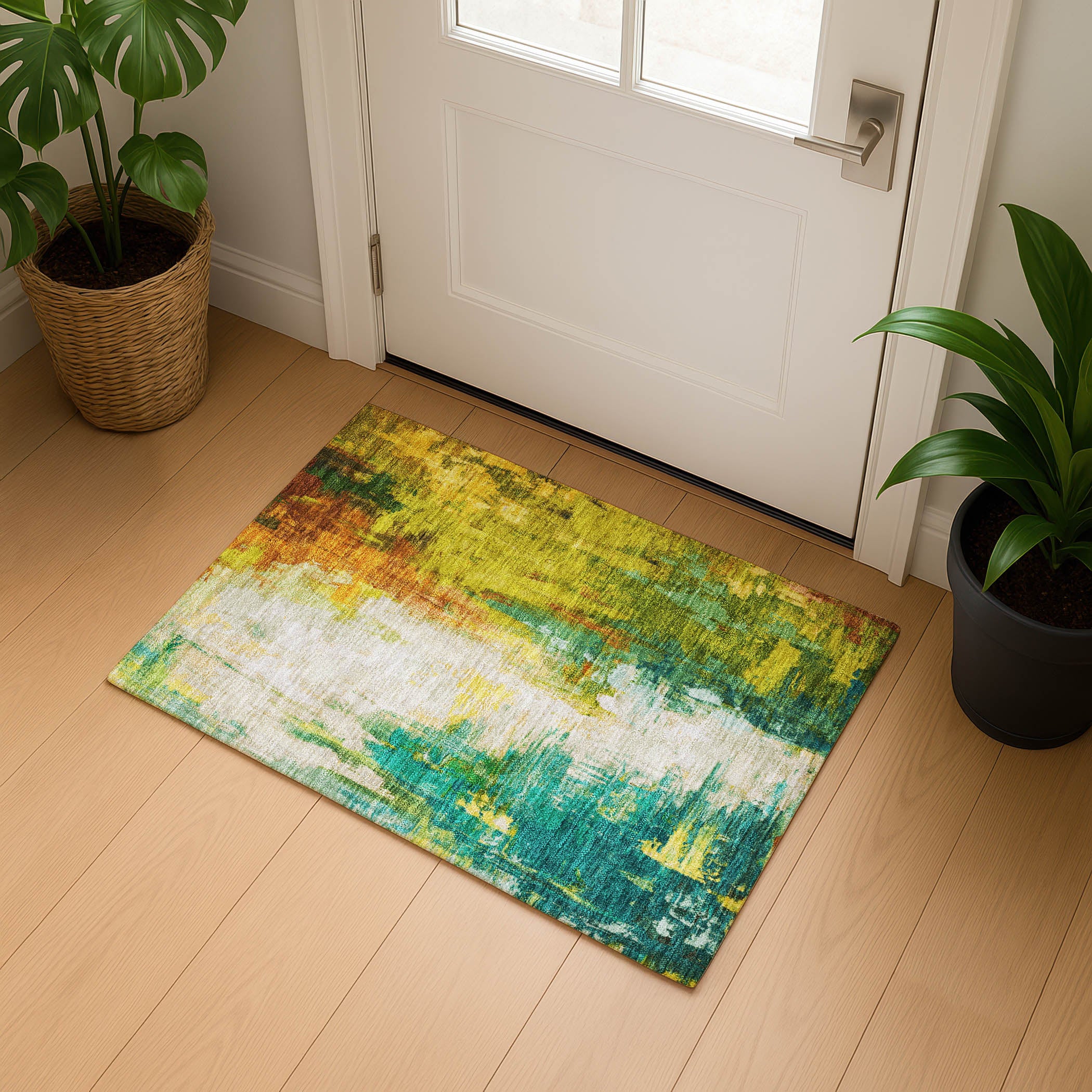 Colombo Machine Washable Transitional Green Rug 1'8" x 2'6" #shape_Rectangle