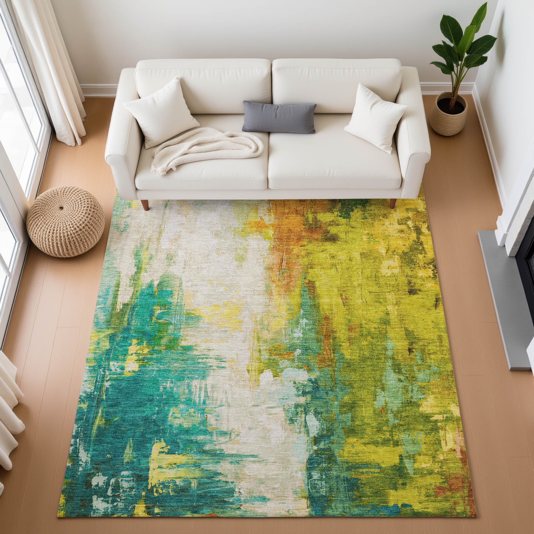 Colombo Machine Washable Transitional Green Rug 2'6" x 3'10" #shape_Rectangle