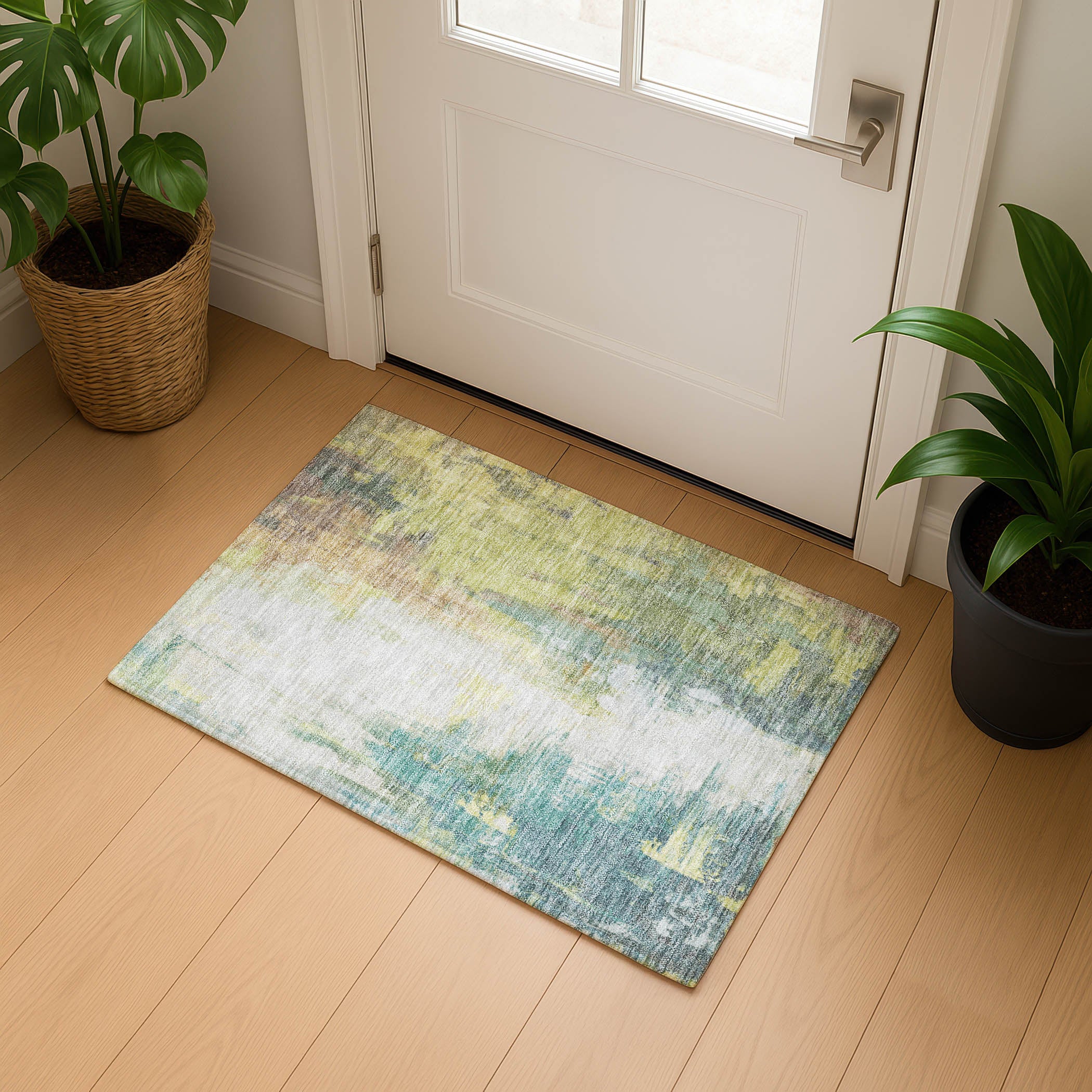 Colombo Machine Washable Transitional Seafoam Blue Rug 1'8" x 2'6" #shape_Rectangle