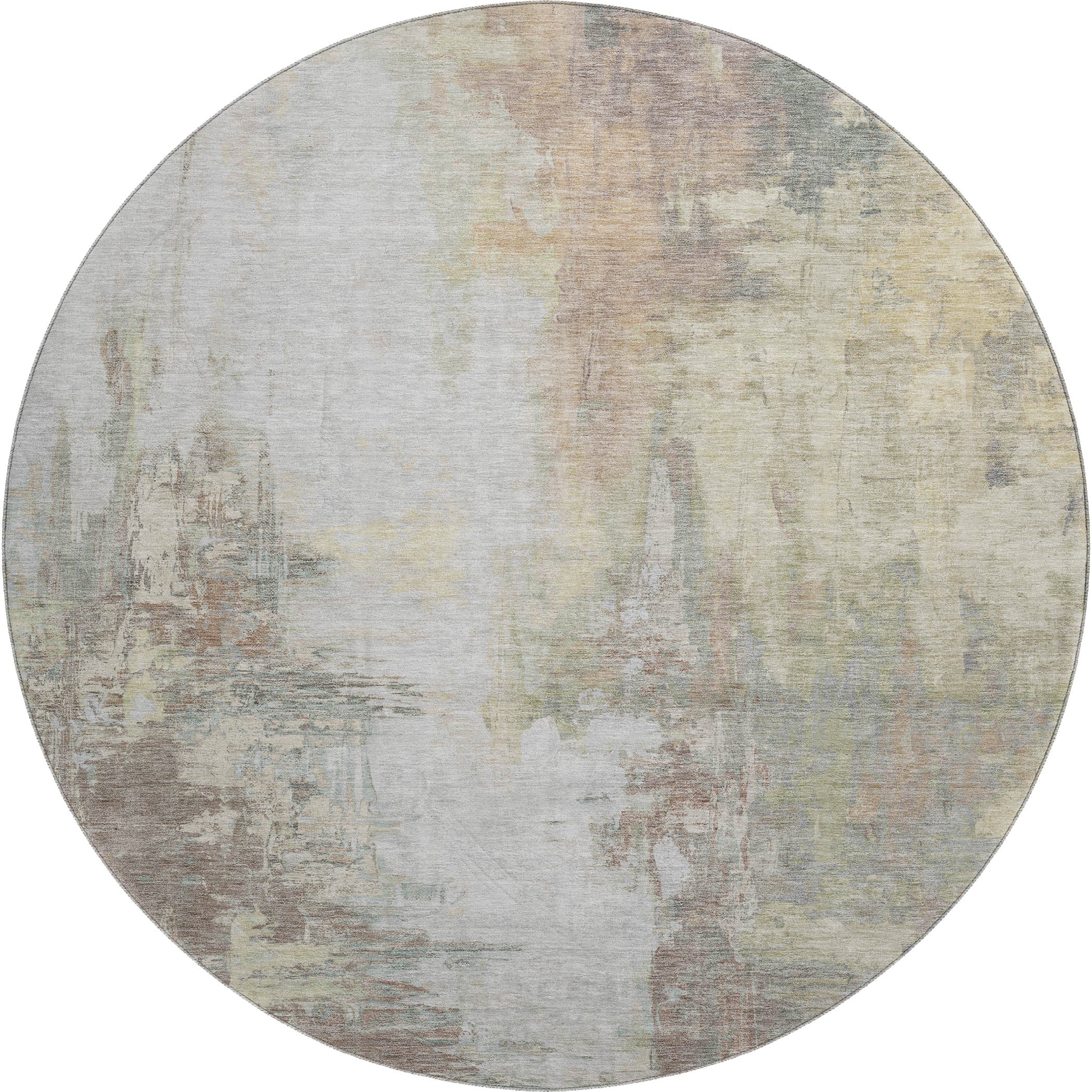 Colombo Machine Washable Transitional Tan Brown Rug 8' x 8' #shape_Round
