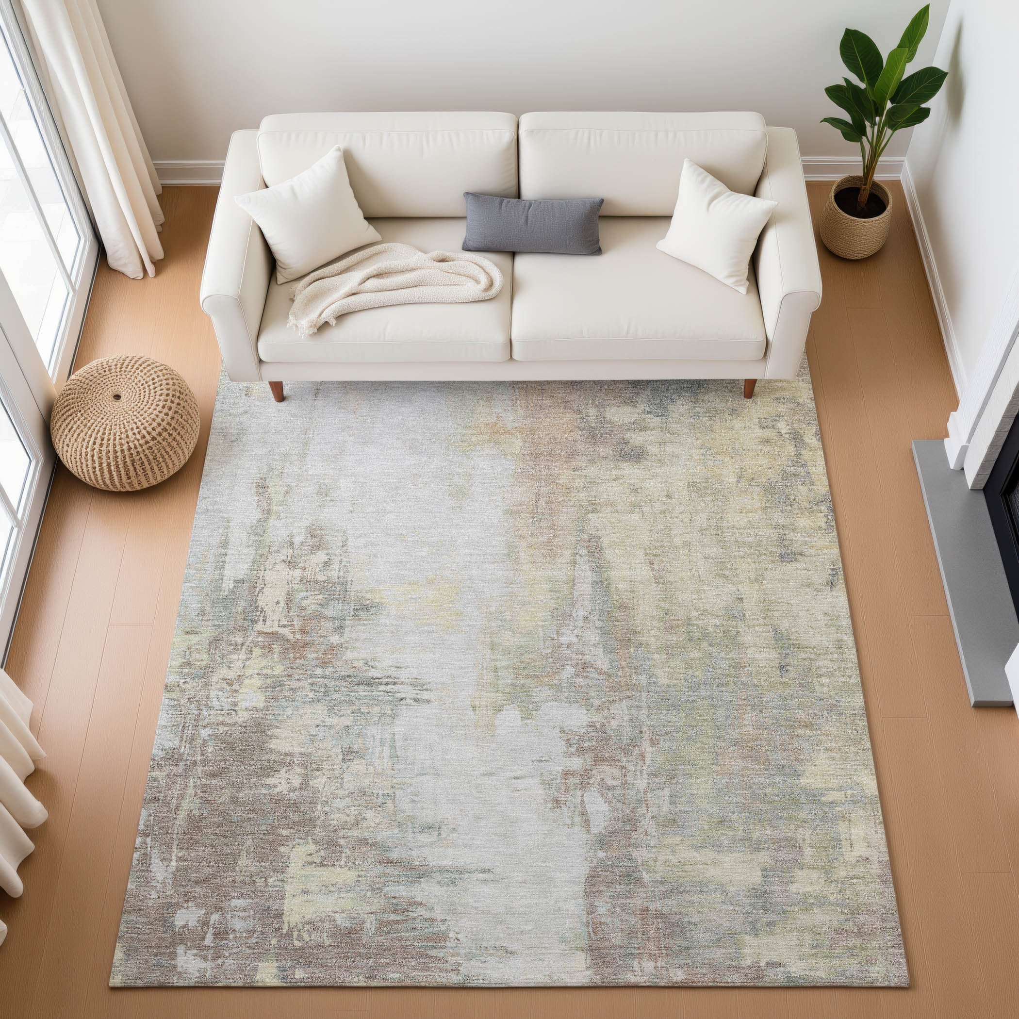 Colombo Machine Washable Transitional Tan Brown Rug 2'6" x 3'10" #shape_Rectangle
