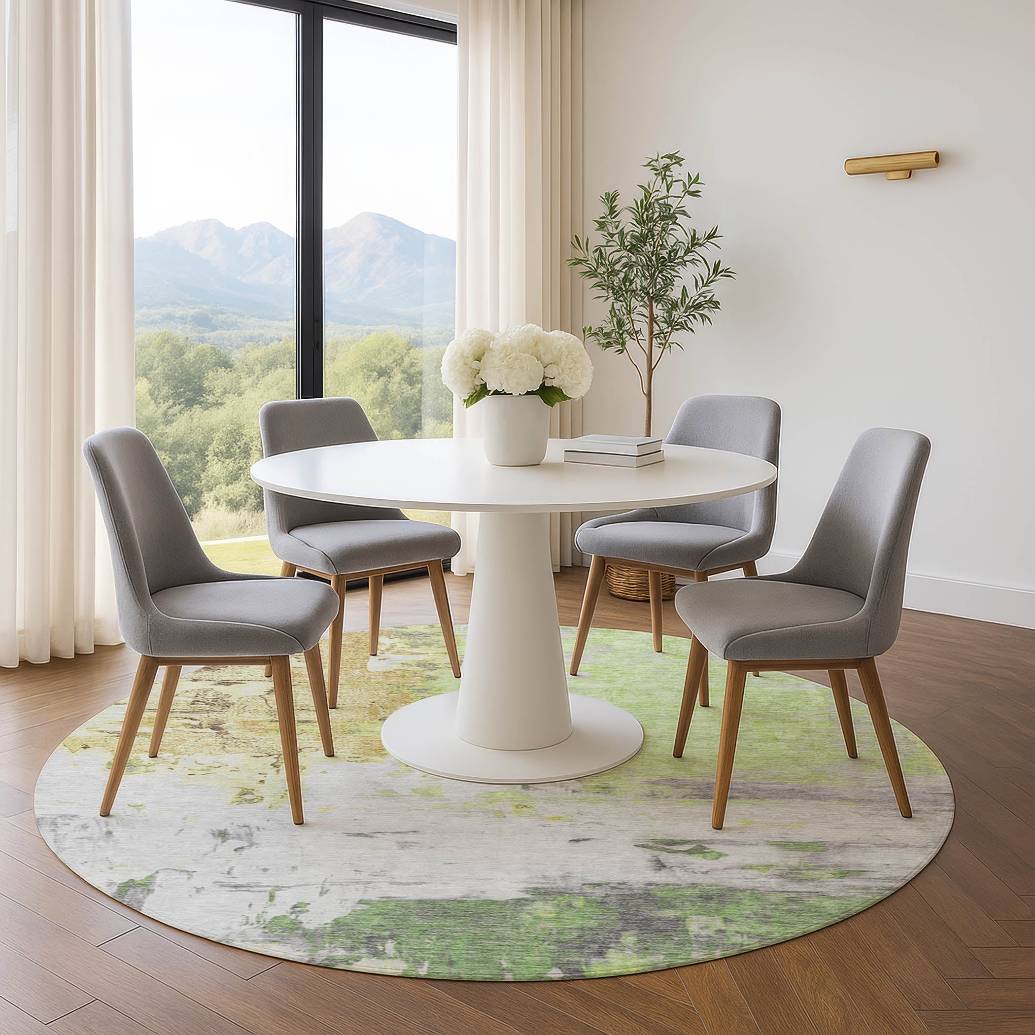 Budapest Machine Washable Transitional Aloe Green Rug 8' x 8' #shape_Round