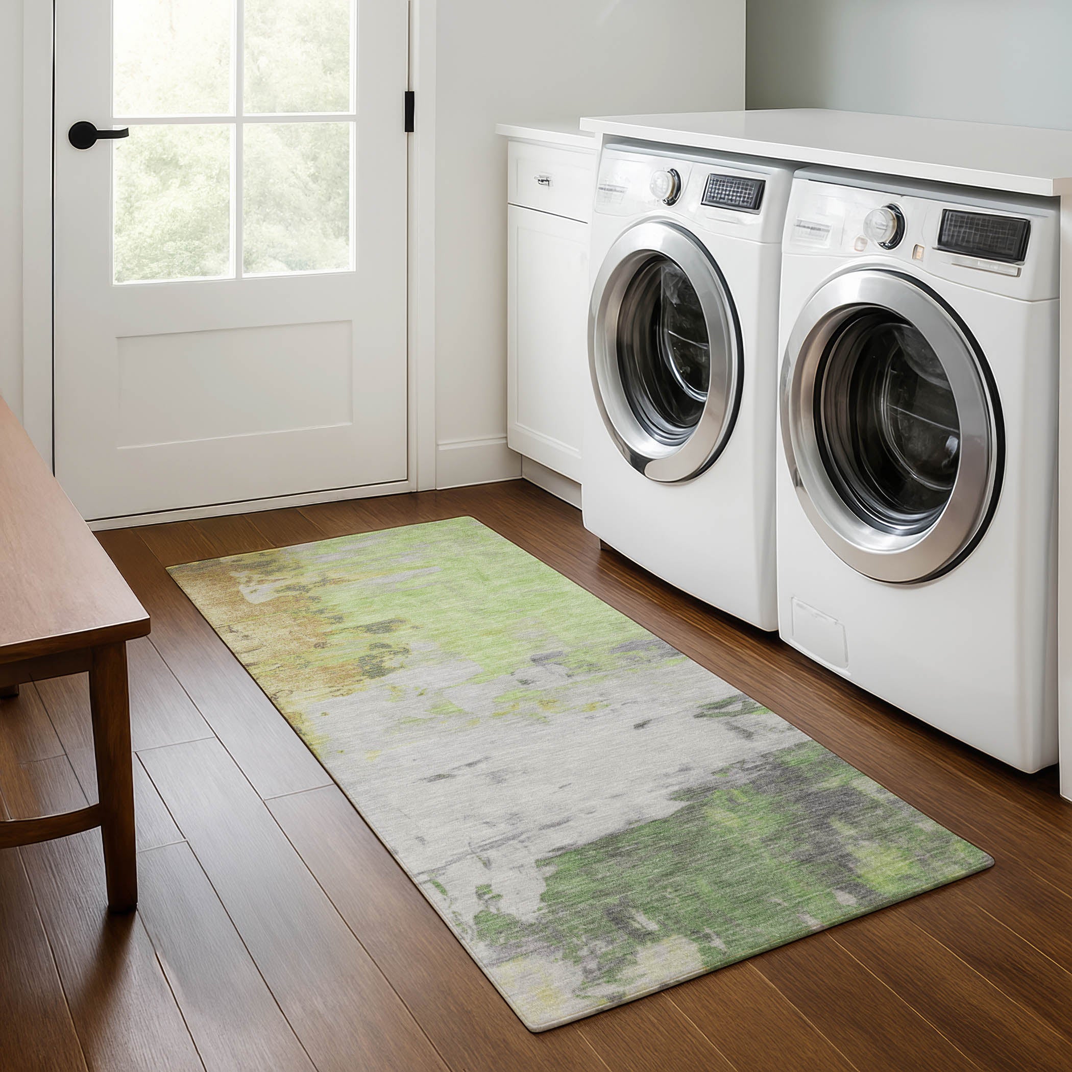 Budapest Machine Washable Transitional Aloe Green Rug 2'3" x 7'6" #shape_Runner