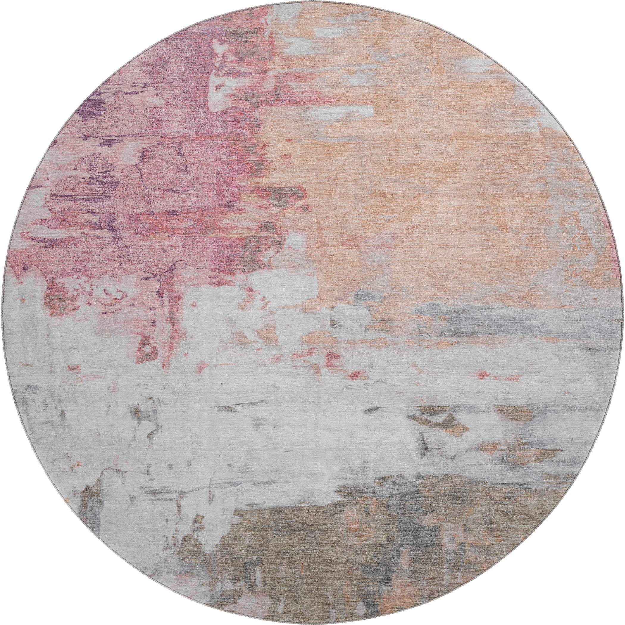 Budapest Machine Washable Transitional Salmon Orange Rug 8' x 8' #shape_Round