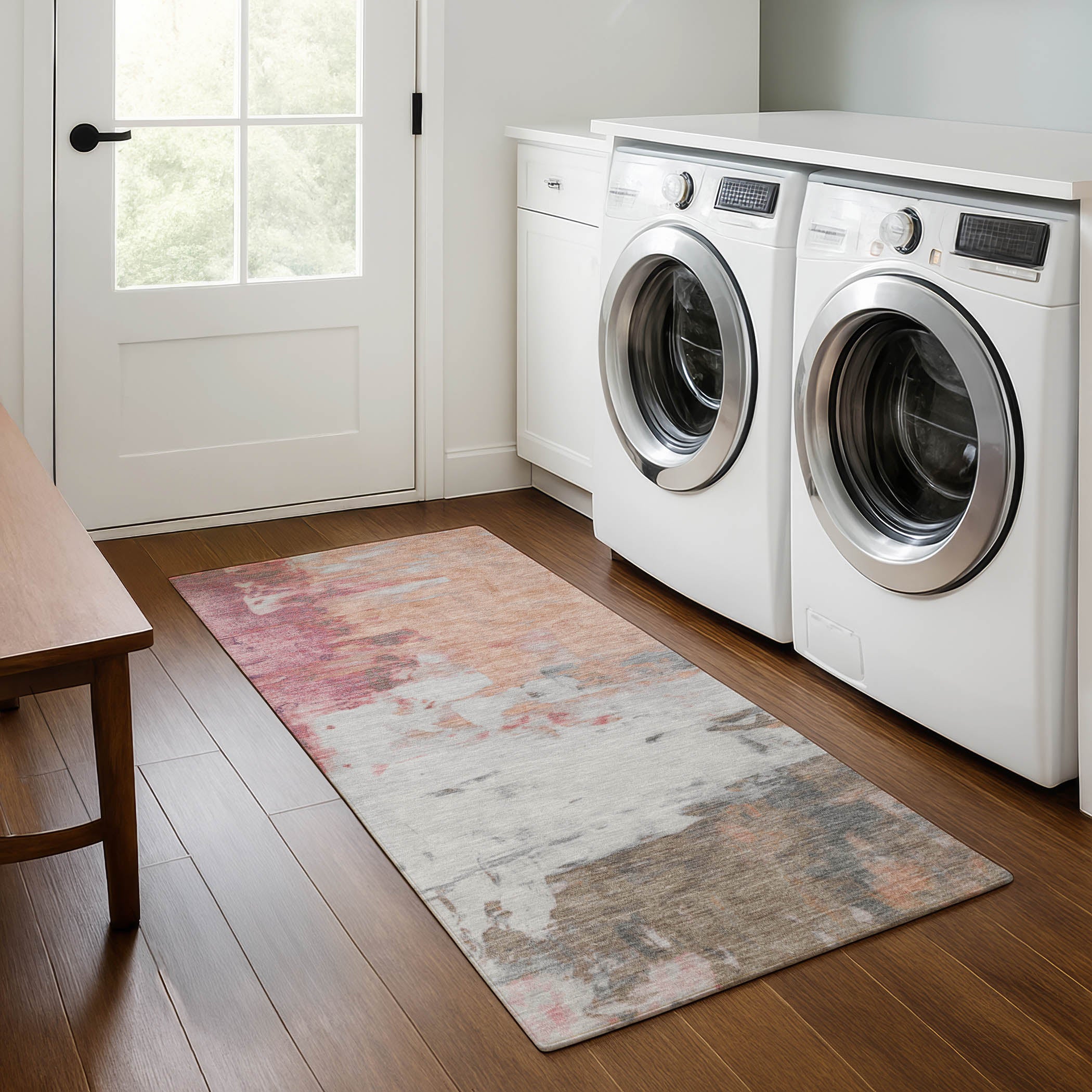 Budapest Machine Washable Transitional Salmon Orange Rug 2'3" x 7'6" #shape_Runner