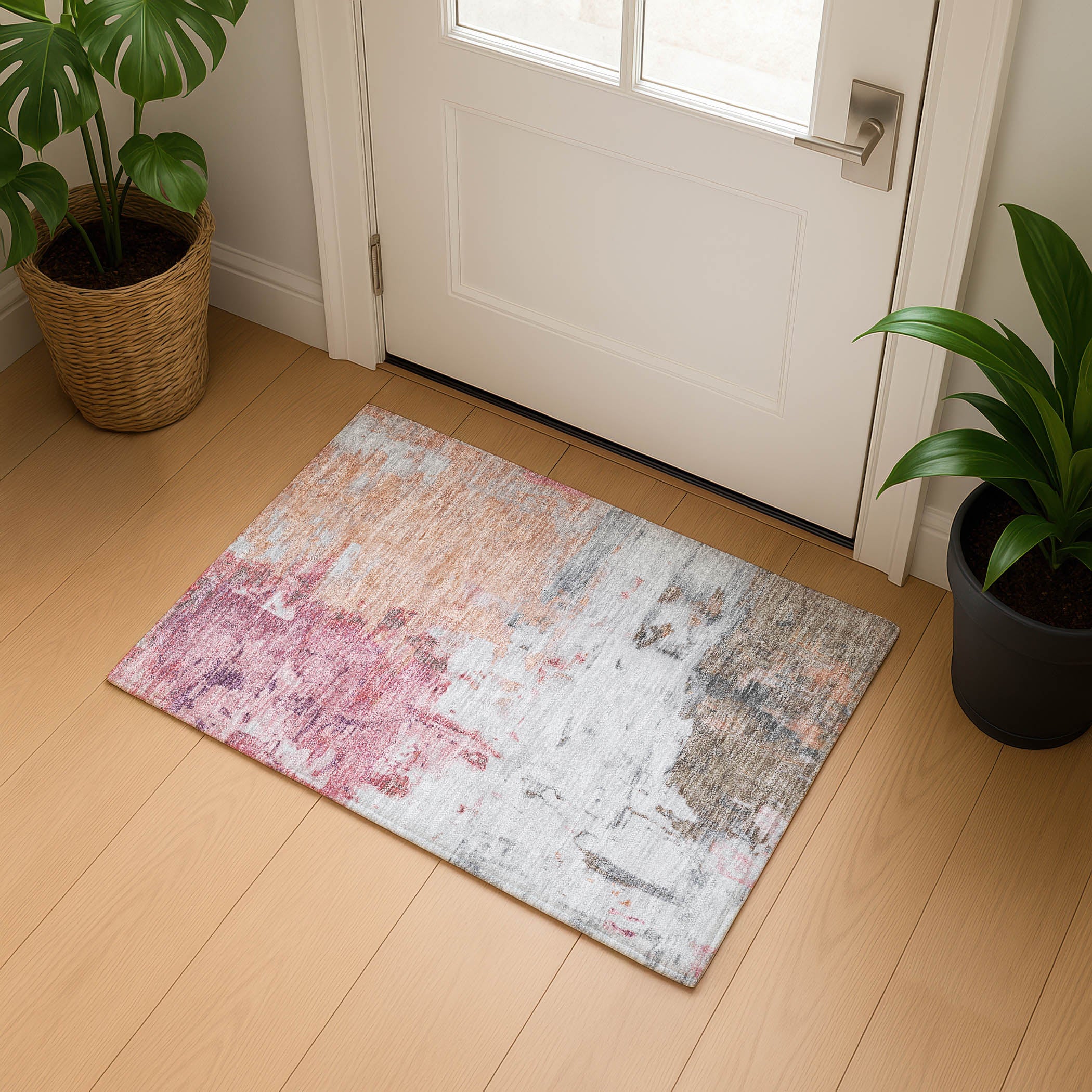 Budapest Machine Washable Transitional Salmon Orange Rug 1'8" x 2'6" #shape_Rectangle