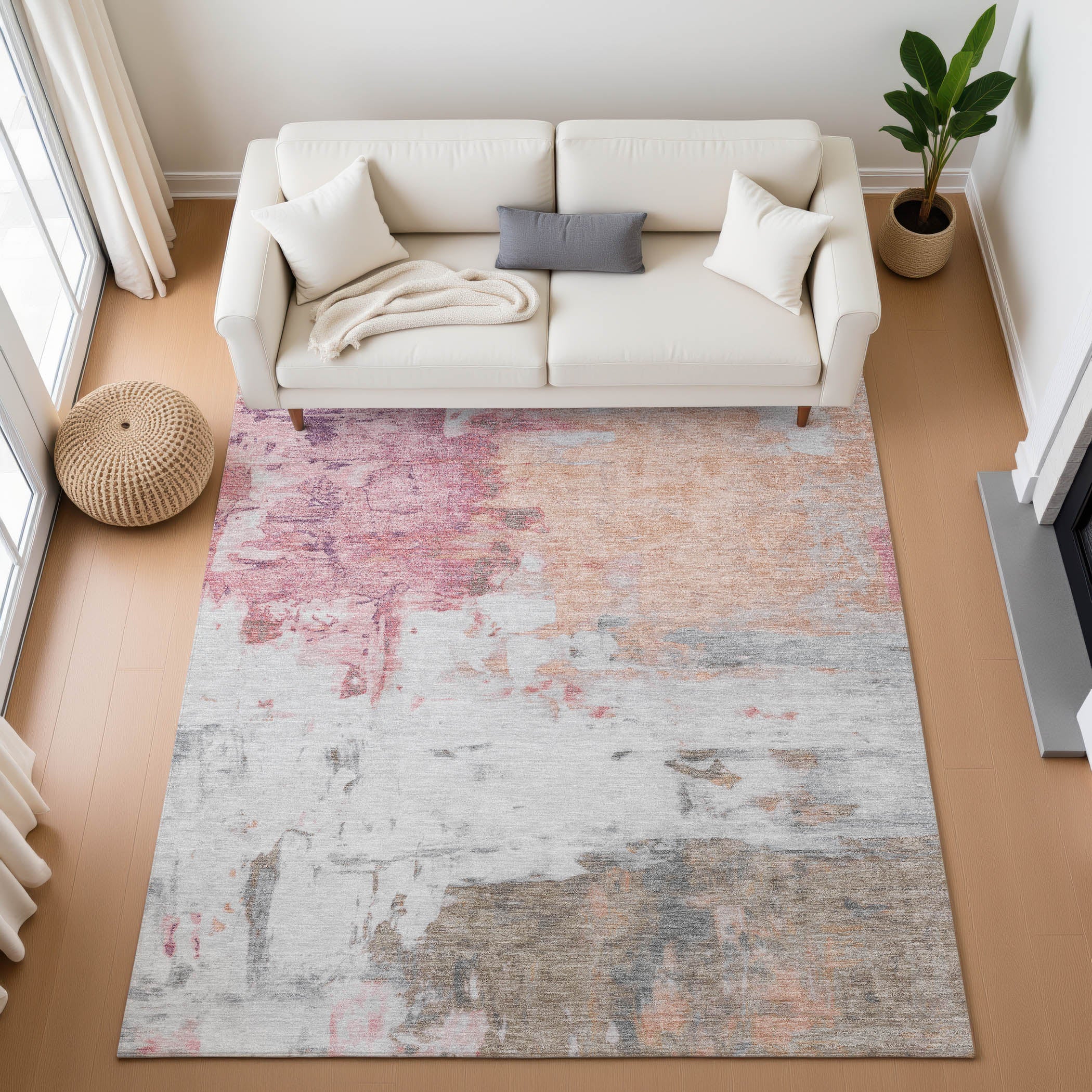 Budapest Machine Washable Transitional Salmon Orange Rug 2'6" x 3'10" #shape_Rectangle