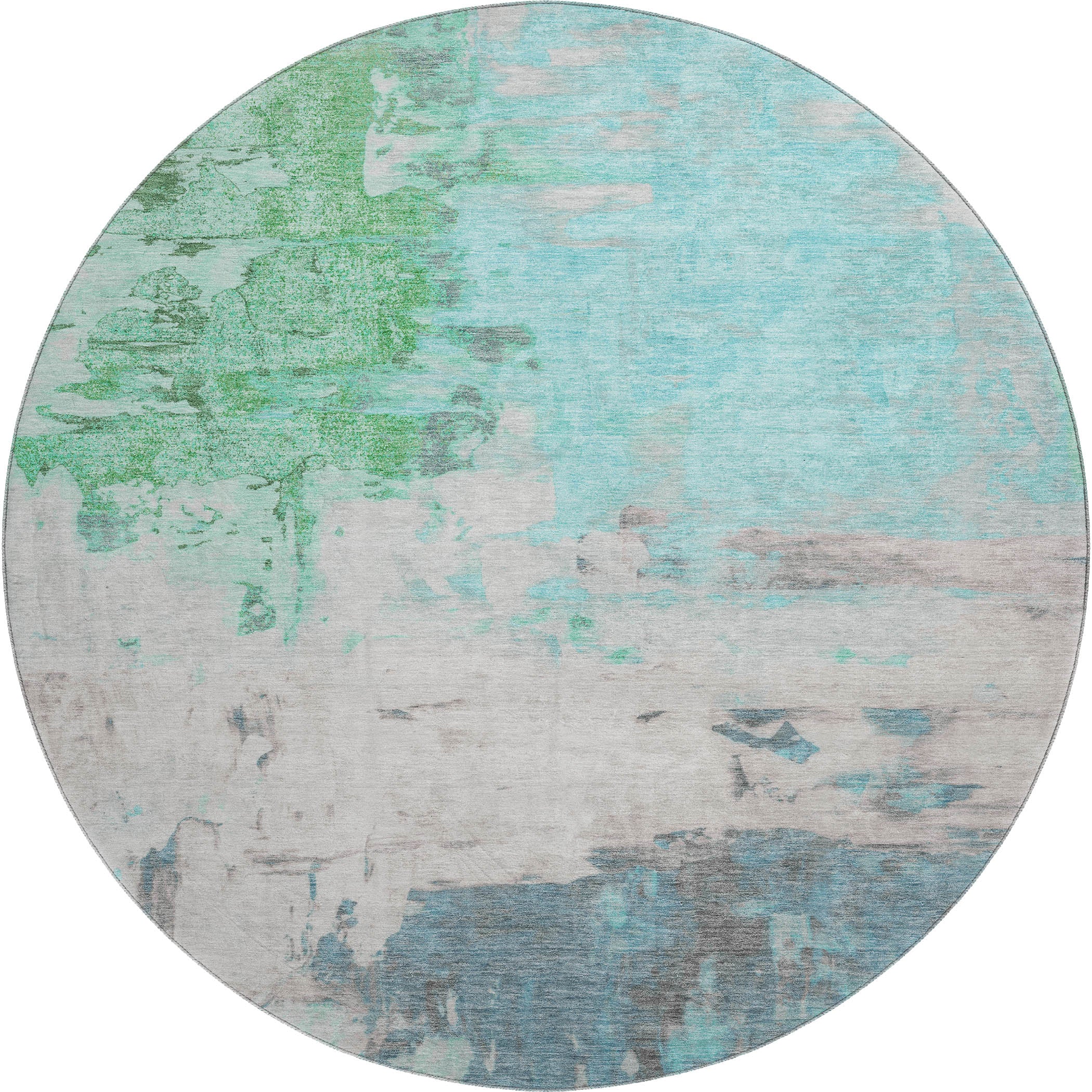 Budapest Machine Washable Transitional Teal Rug 8' x 8' #shape_Round