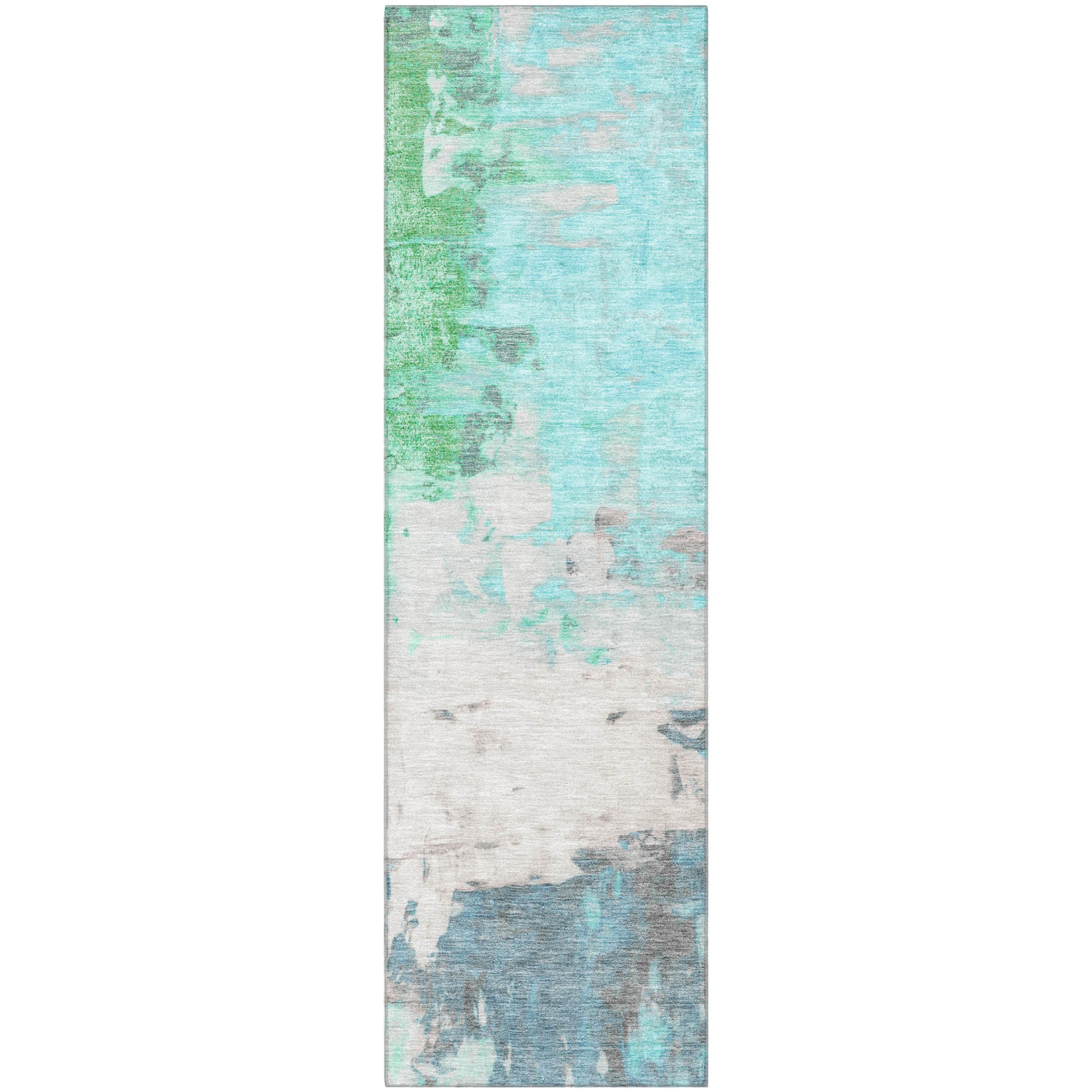 Budapest Machine Washable Transitional Teal Rug 2'3" x 7'6" #shape_Runner