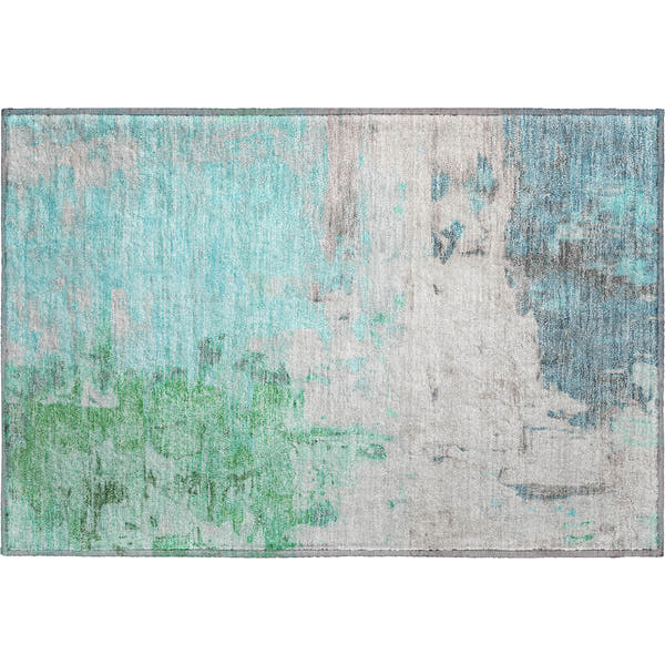 Budapest Machine Washable Transitional Teal Rug 1'8" x 2'6"
