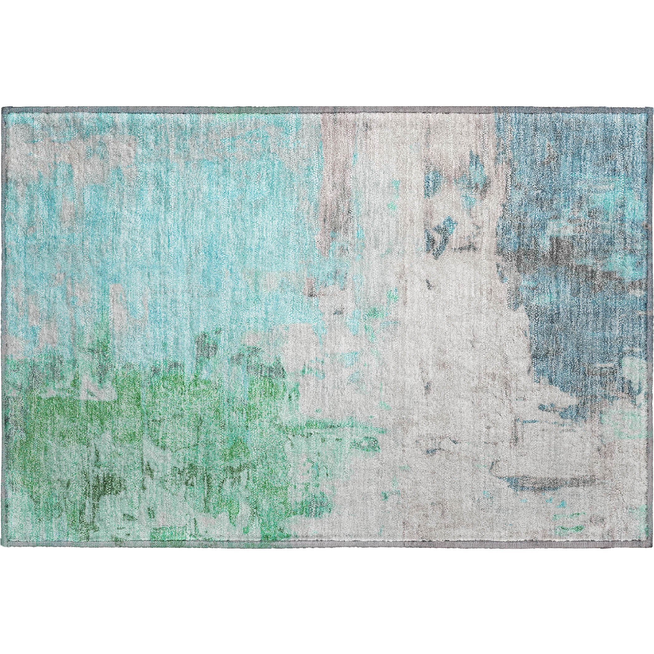 Budapest Machine Washable Transitional Teal Rug 1'8" x 2'6" #shape_Rectangle
