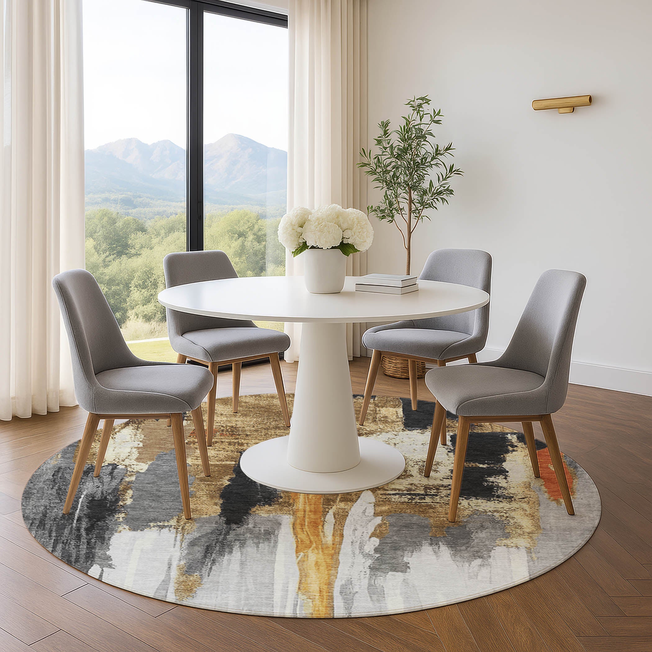 Luang Prabang Machine Washable Transitional Black Rug 8' x 8' #shape_Round