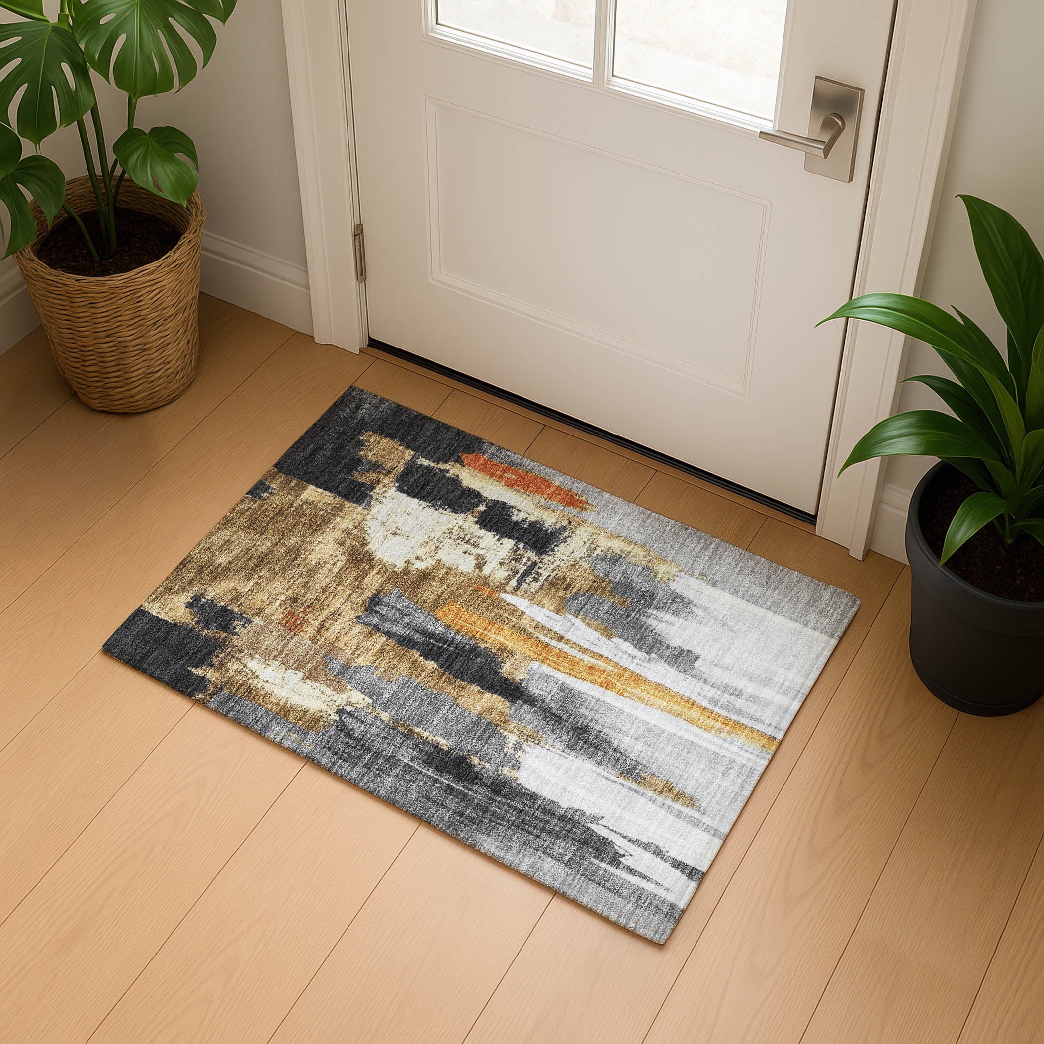 Luang Prabang Machine Washable Transitional Black Rug 1'8" x 2'6" #shape_Rectangle