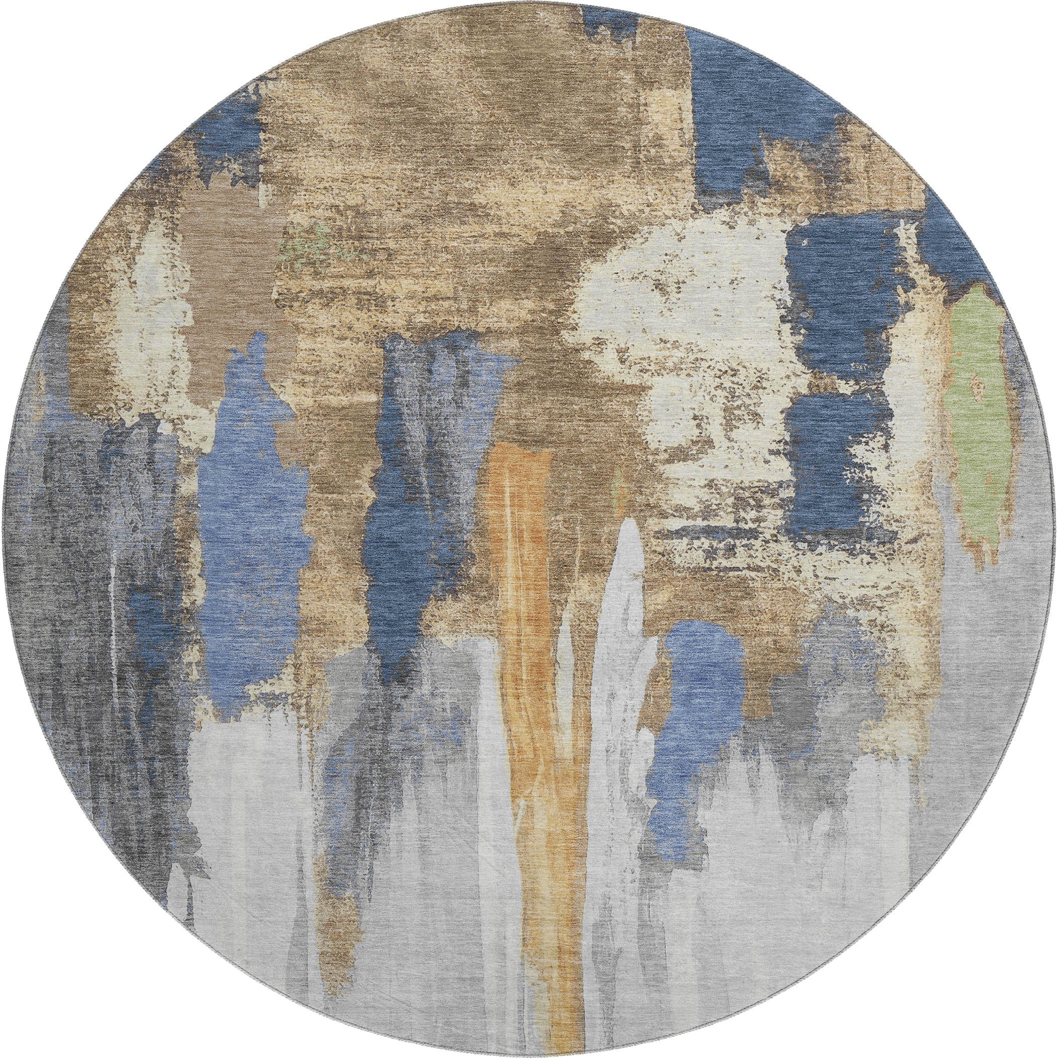 Luang Prabang Machine Washable Transitional Navy Blue Rug 8' x 8' #shape_Round