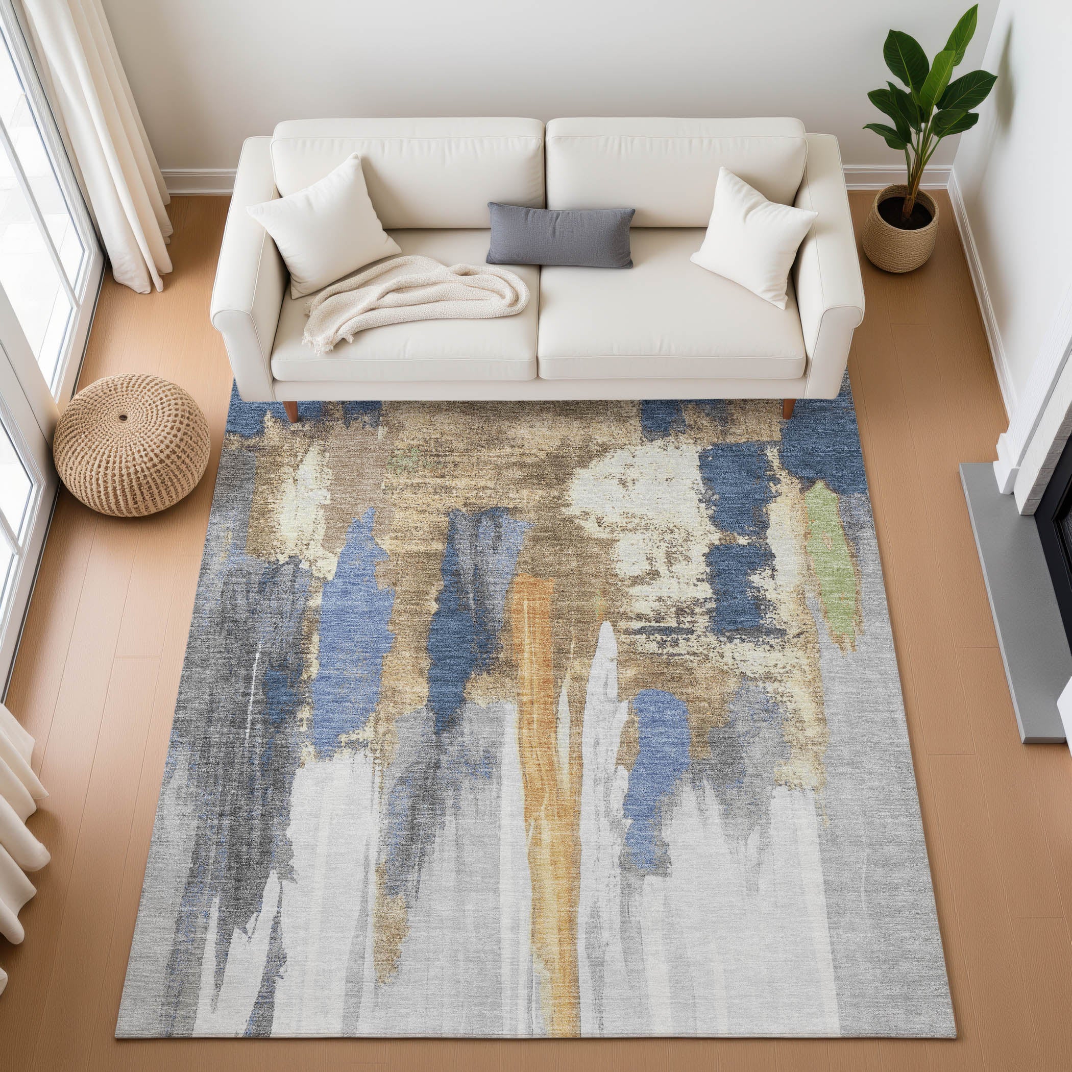 Luang Prabang Machine Washable Transitional Navy Blue Rug 2'6" x 3'10" #shape_Rectangle