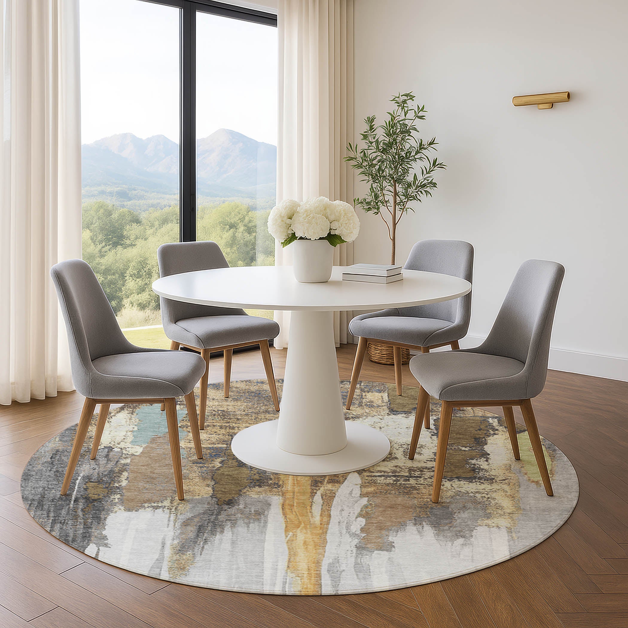 Luang Prabang Machine Washable Transitional Taupe Brown Rug 8' x 8' #shape_Round