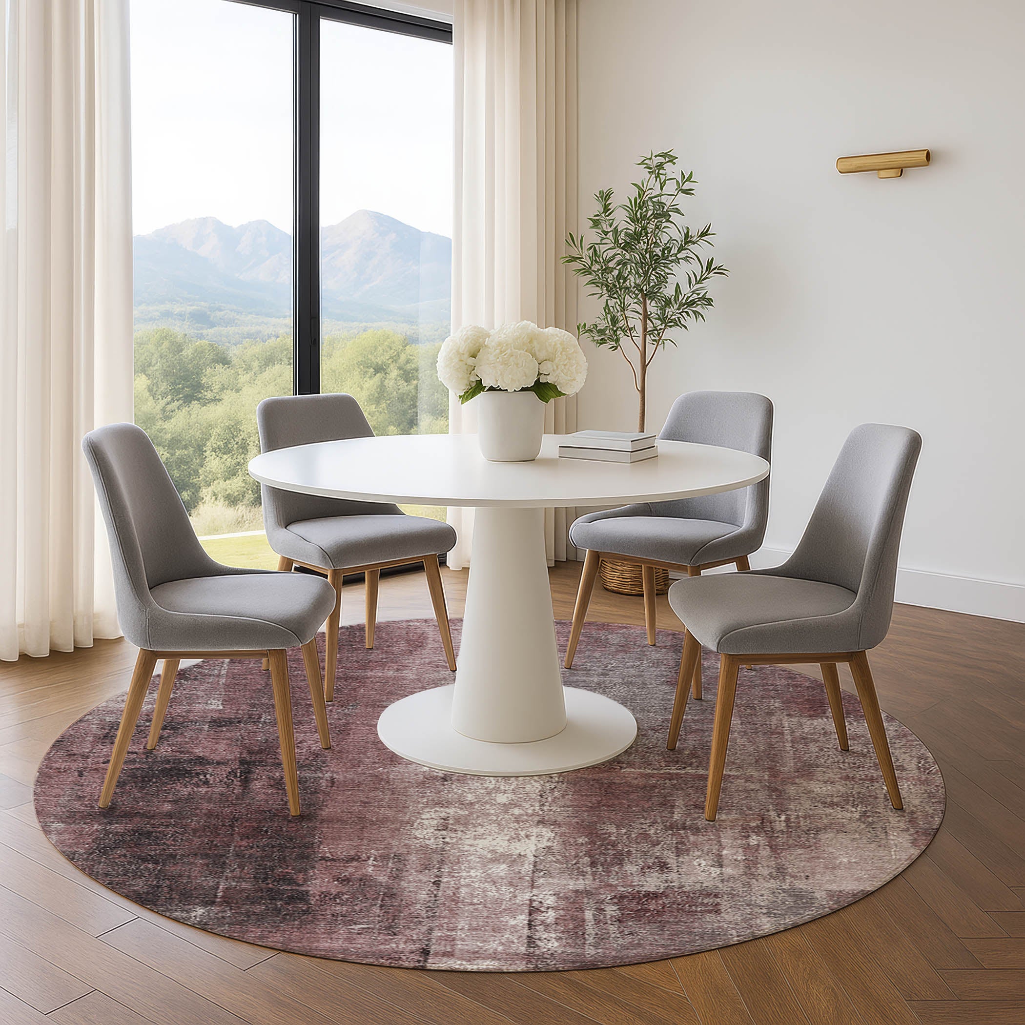 Mdina Machine Washable Transitional Blush Pink Rug 8' x 8' #shape_Round