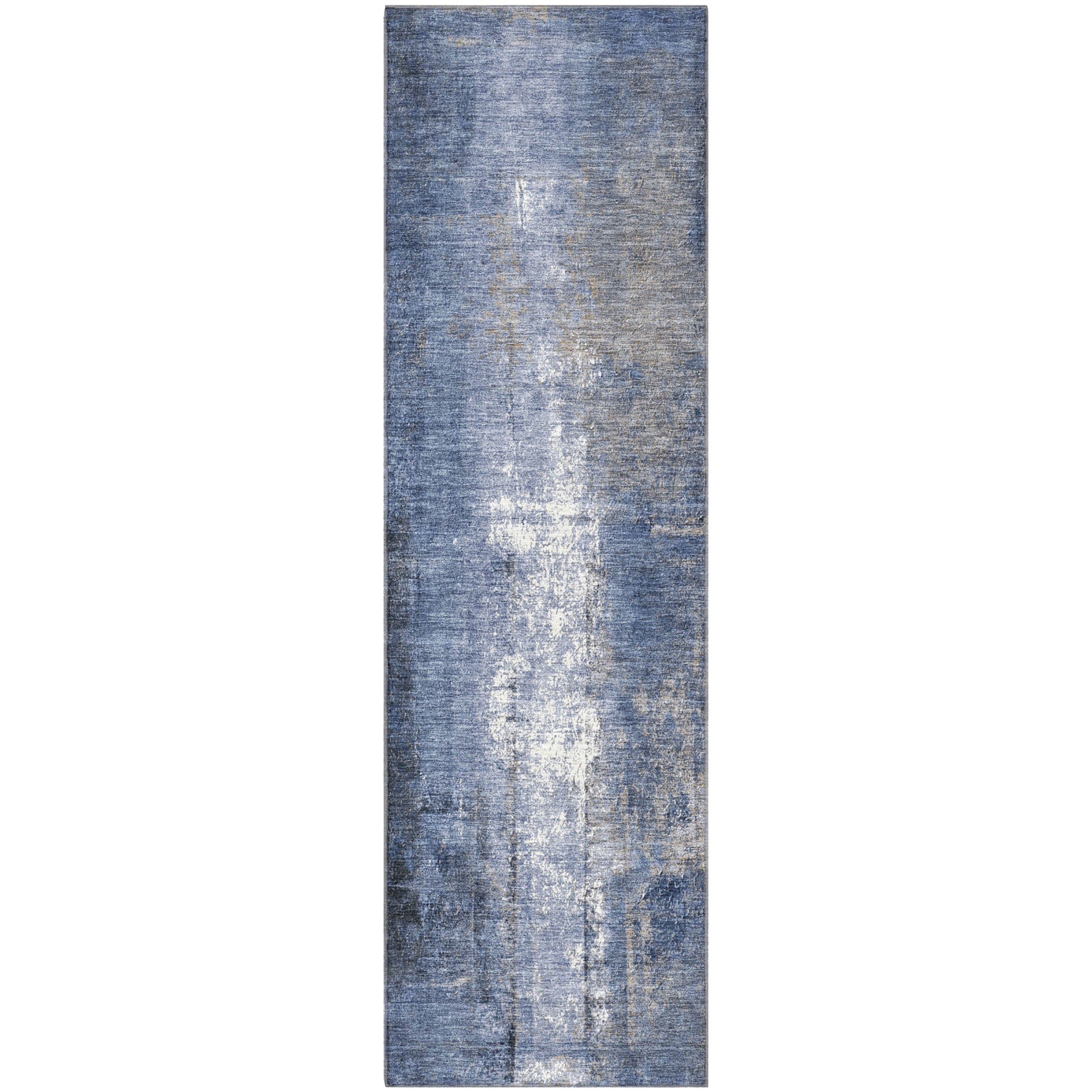 Mdina Machine Washable Transitional Navy Blue Rug 2'3" x 7'6" #shape_Runner