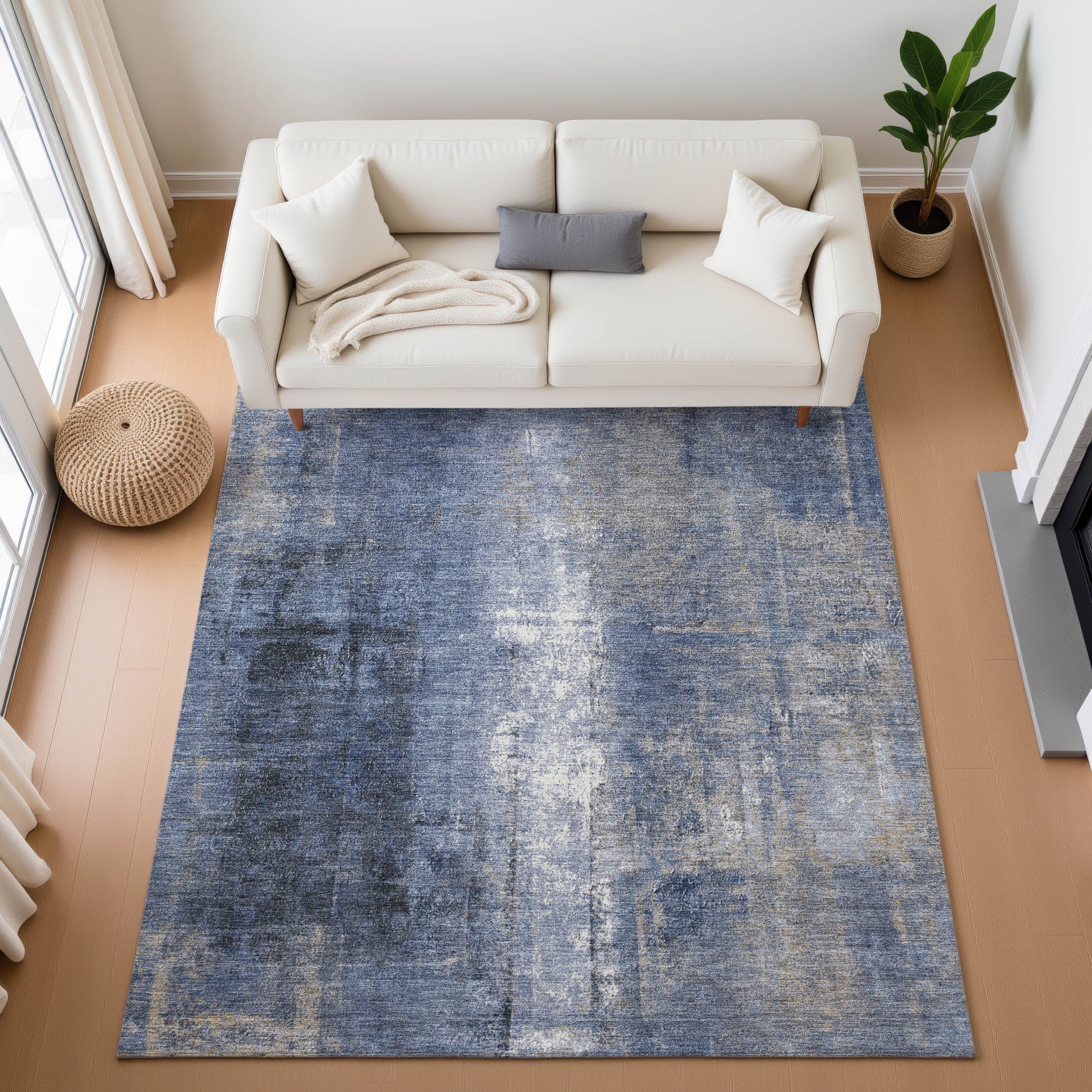 Mdina Machine Washable Transitional Navy Blue Rug 2'6" x 3'10" #shape_Rectangle