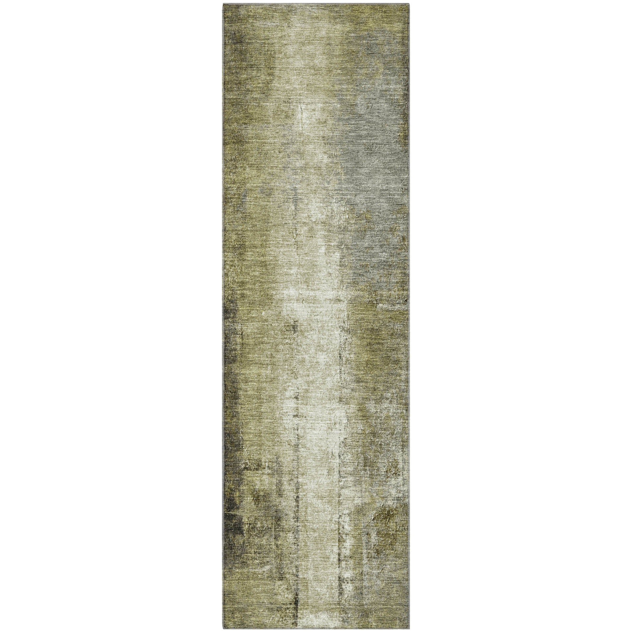Mdina Machine Washable Transitional Olive Green Rug 2'3" x 7'6" #shape_Runner