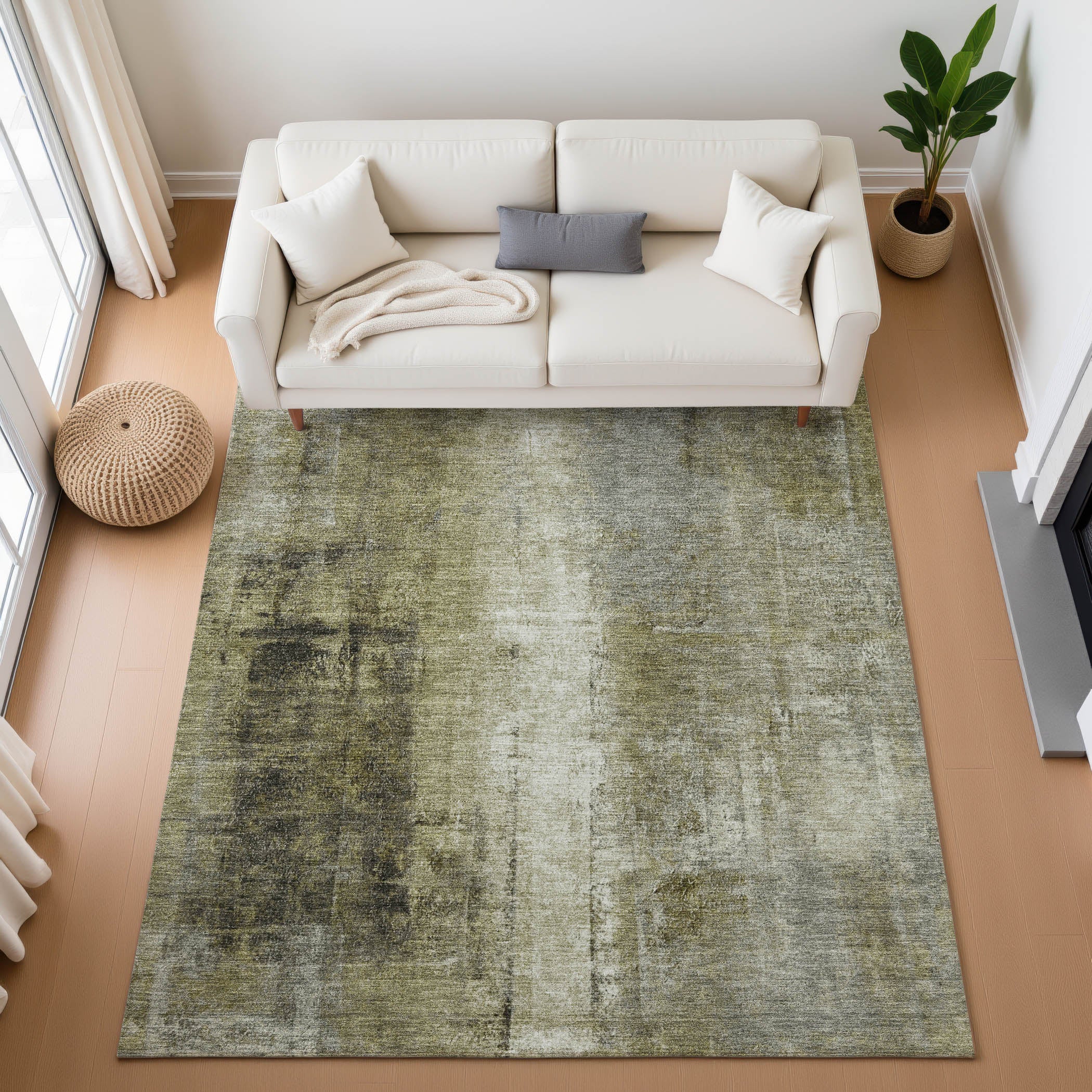 Mdina Machine Washable Transitional Olive Green Rug 2'6" x 3'10" #shape_Rectangle