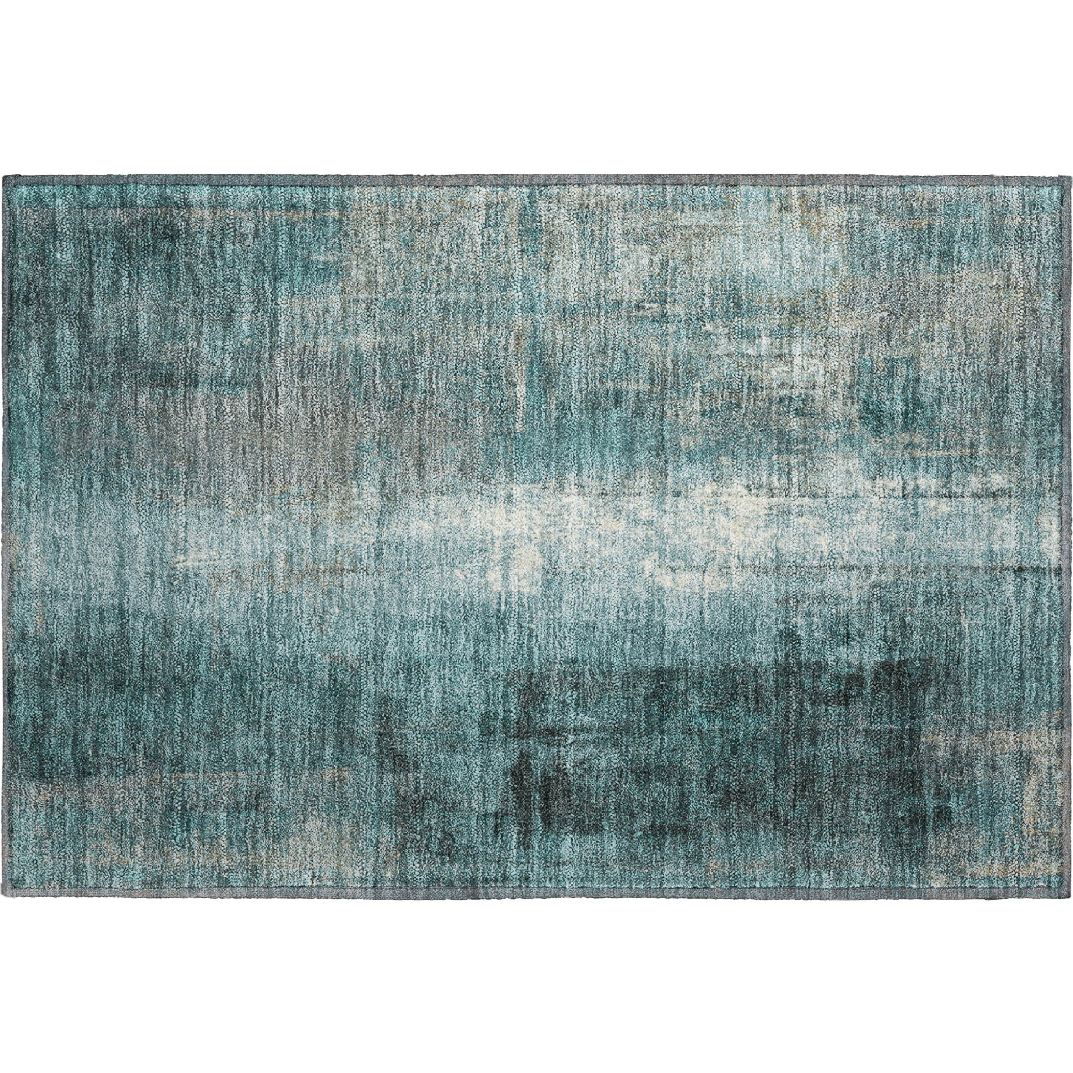 Mdina Machine Washable Transitional Teal Rug 1'8" x 2'6" #shape_Rectangle