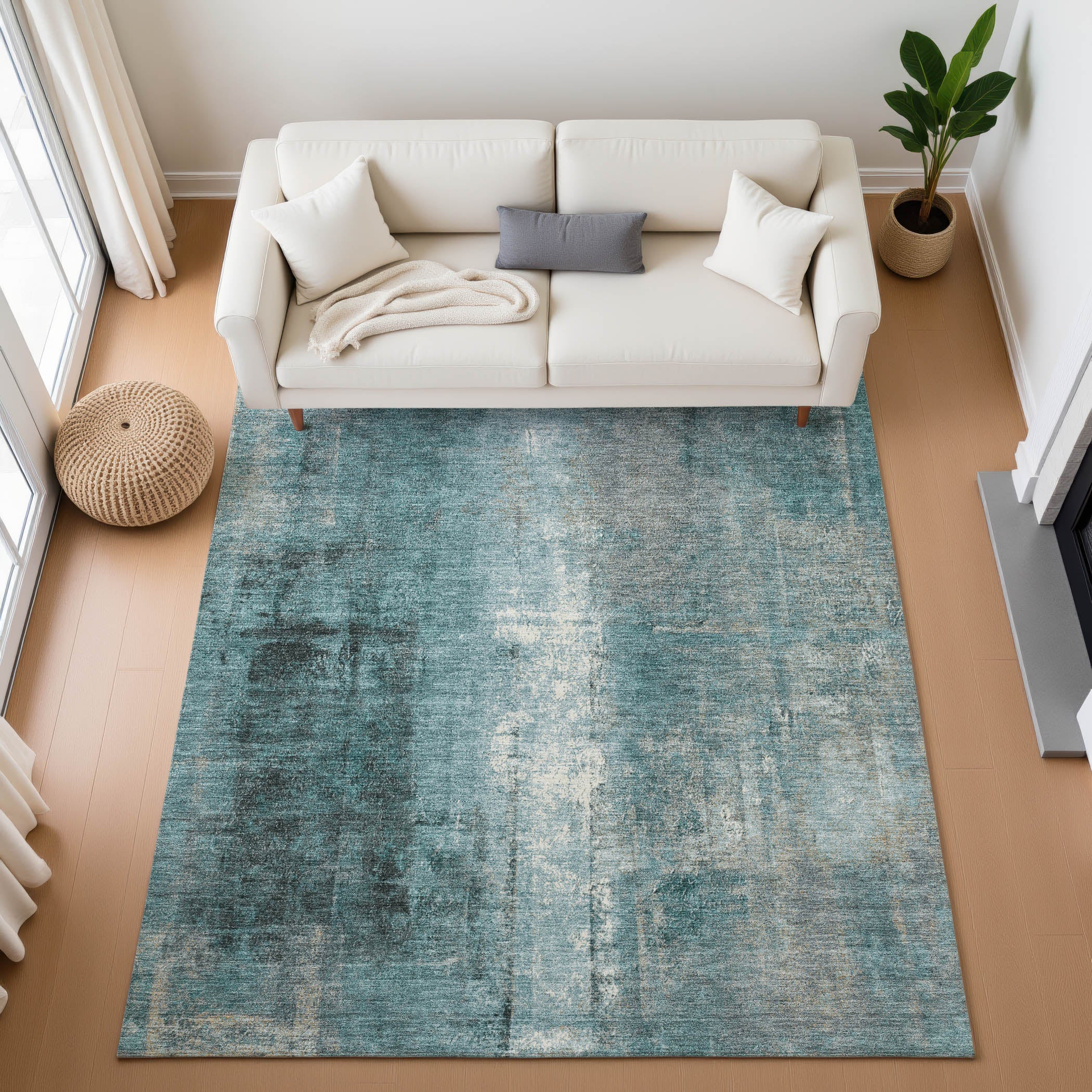 Mdina Machine Washable Transitional Teal Rug 2'6" x 3'10" #shape_Rectangle