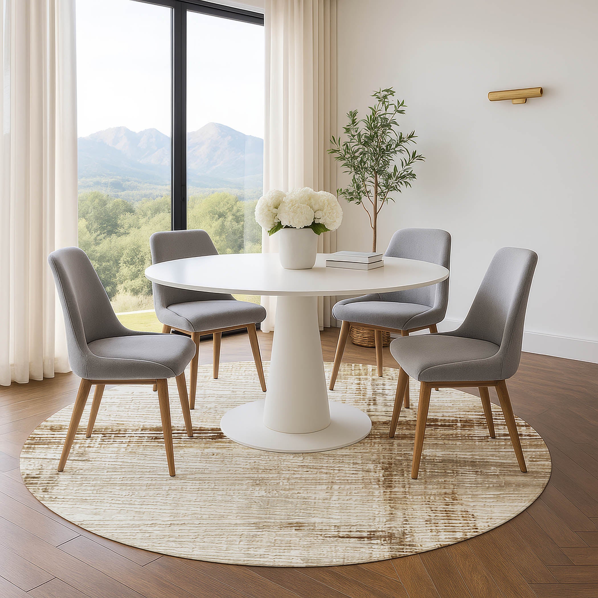 Dubrovnik Machine Washable Transitional Ivory Rug 8' x 8' #shape_Round