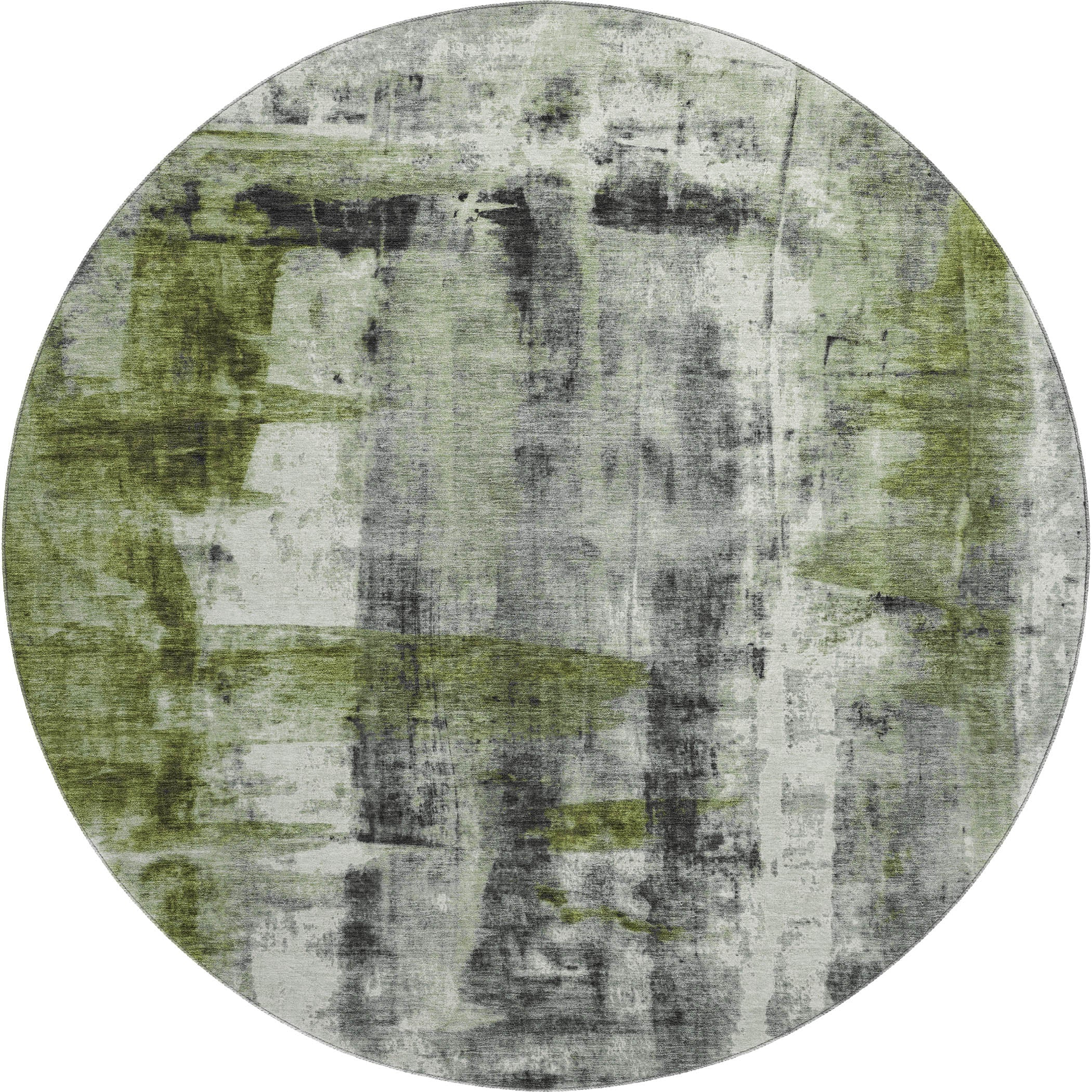 Salzburg Machine Washable Transitional Olive Green Rug 8' x 8' #shape_Round