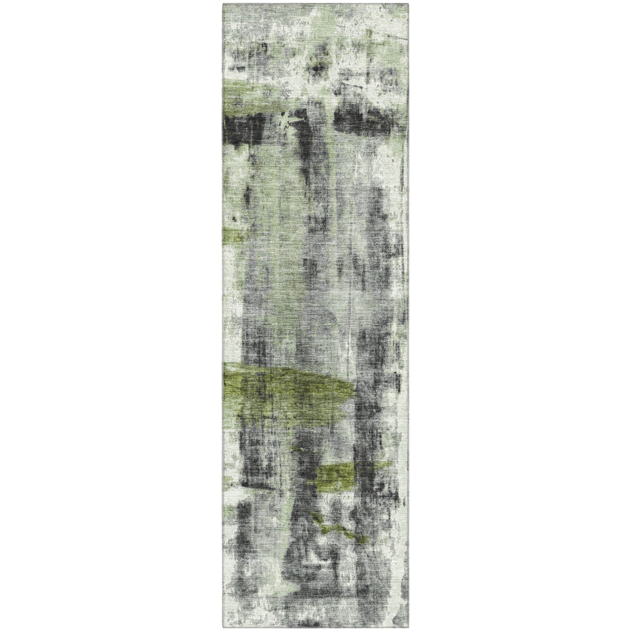 Salzburg Machine Washable Transitional Olive Green Rug 2'3" x 7'6" #shape_Runner