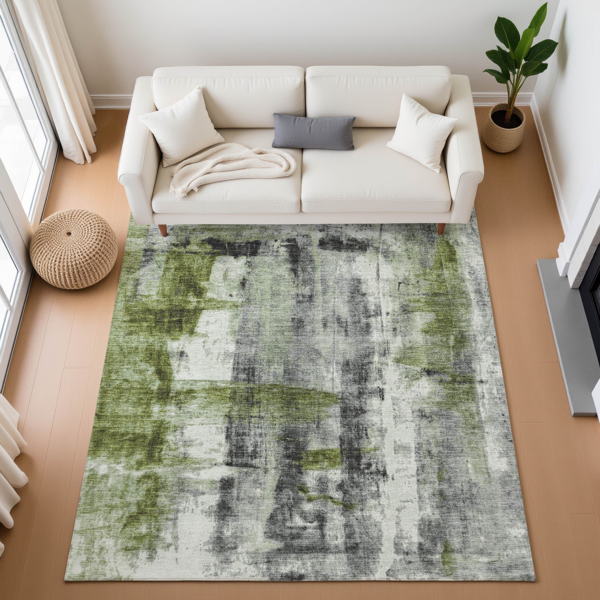 Salzburg Machine Washable Transitional Olive Green Rug 2'6" x 3'10" #shape_Rectangle