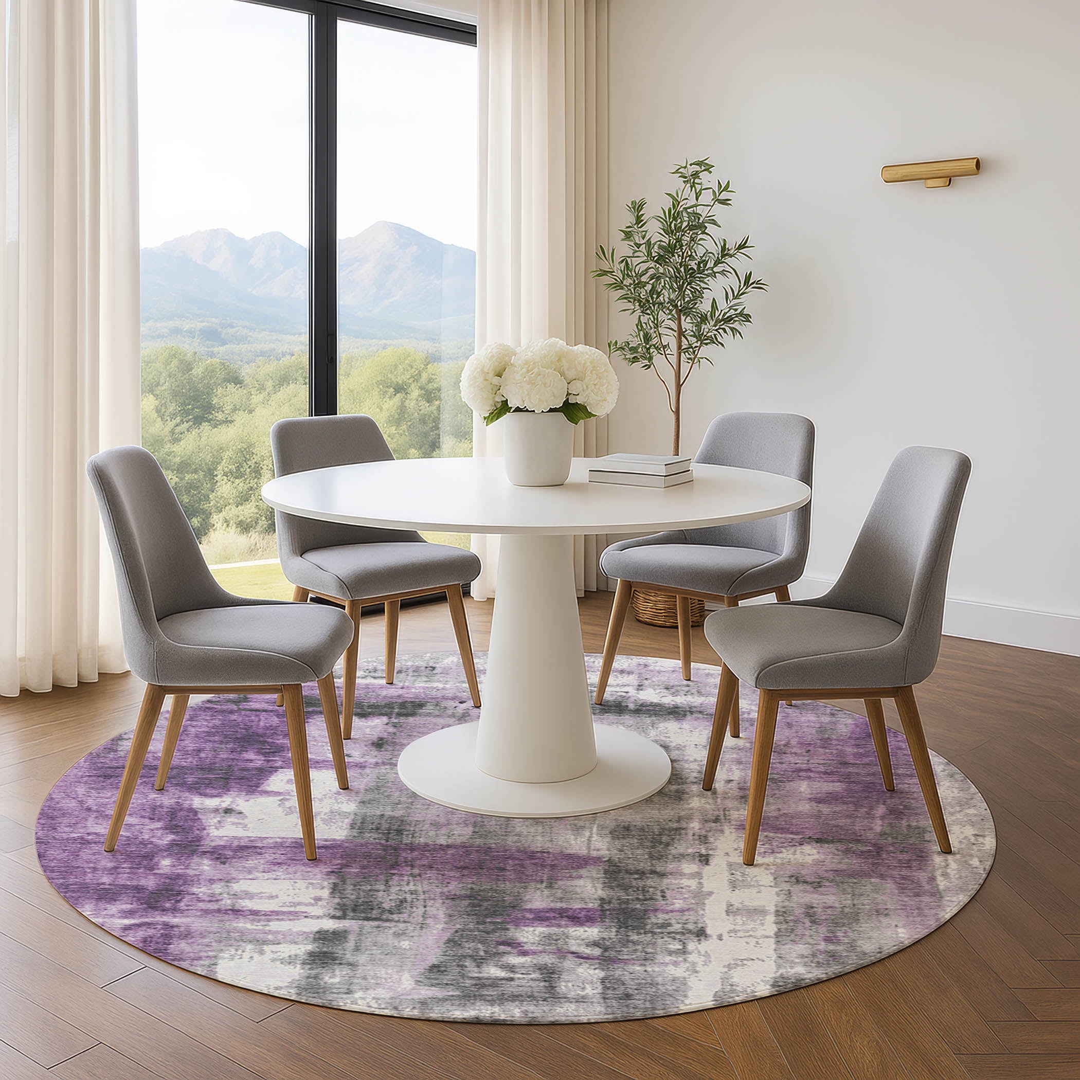 Salzburg Machine Washable Transitional Purple Rug 8' x 8' #shape_Round