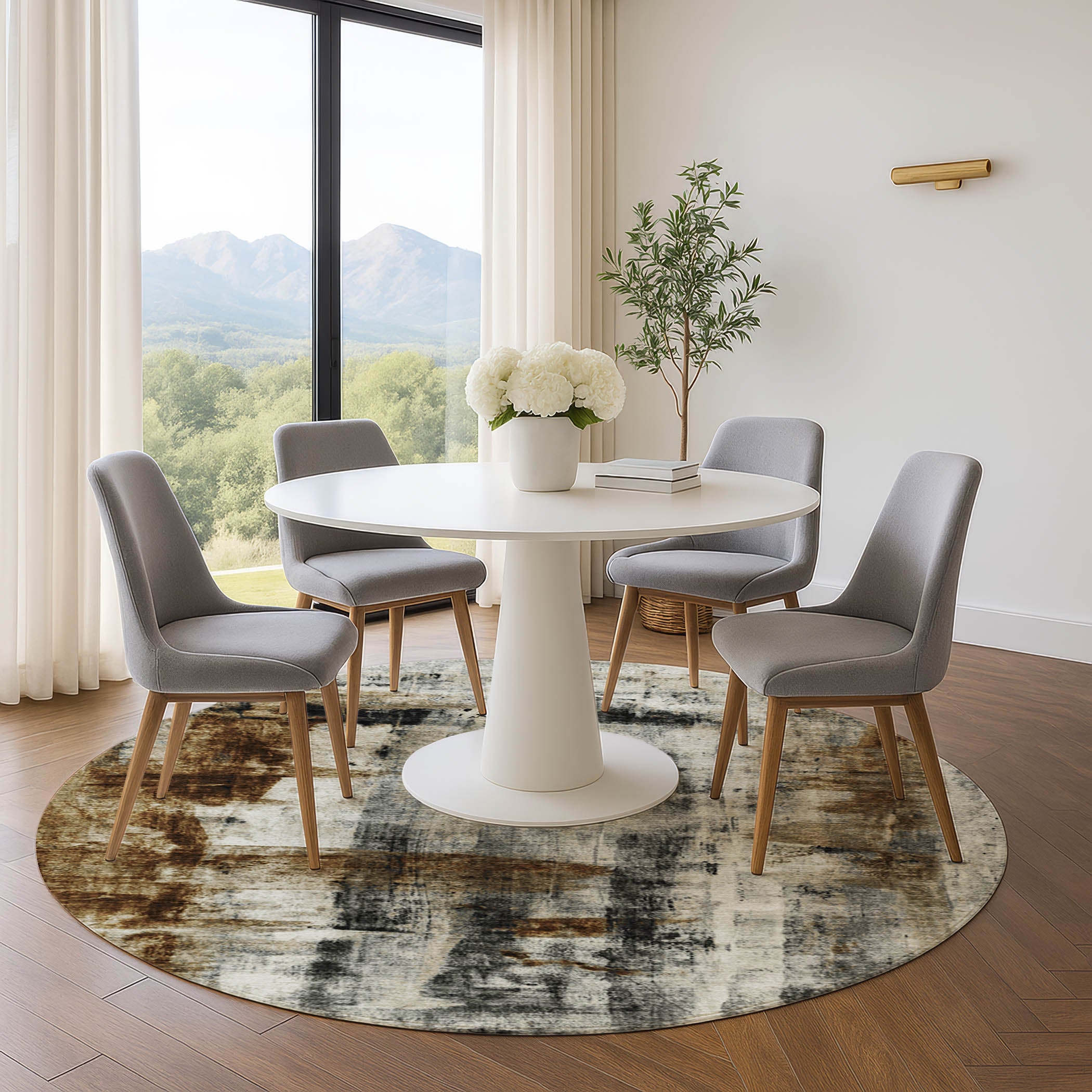 Salzburg Machine Washable Transitional Taupe Brown Rug 8' x 8' #shape_Round
