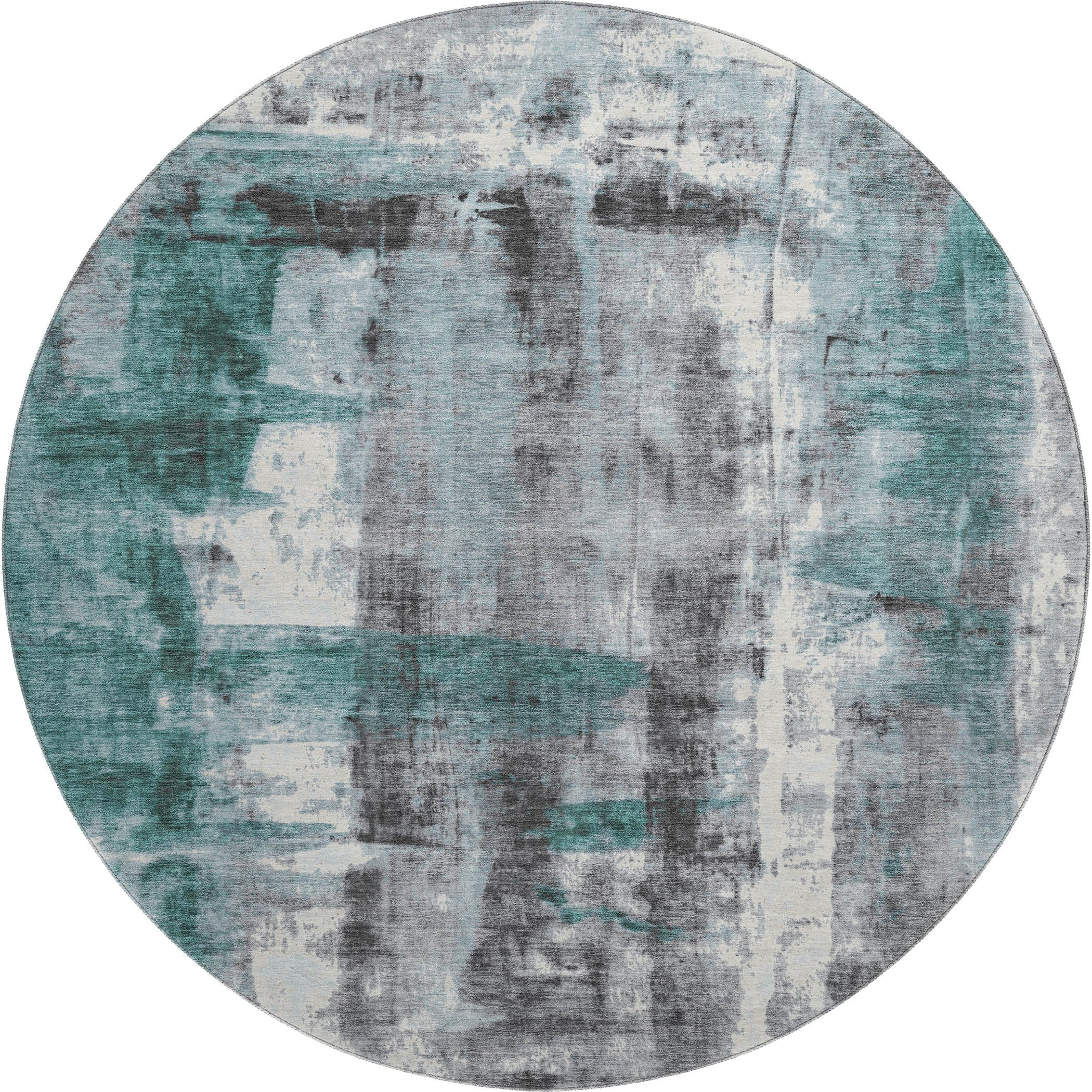 Salzburg Machine Washable Transitional Teal Rug 8' x 8' #shape_Round