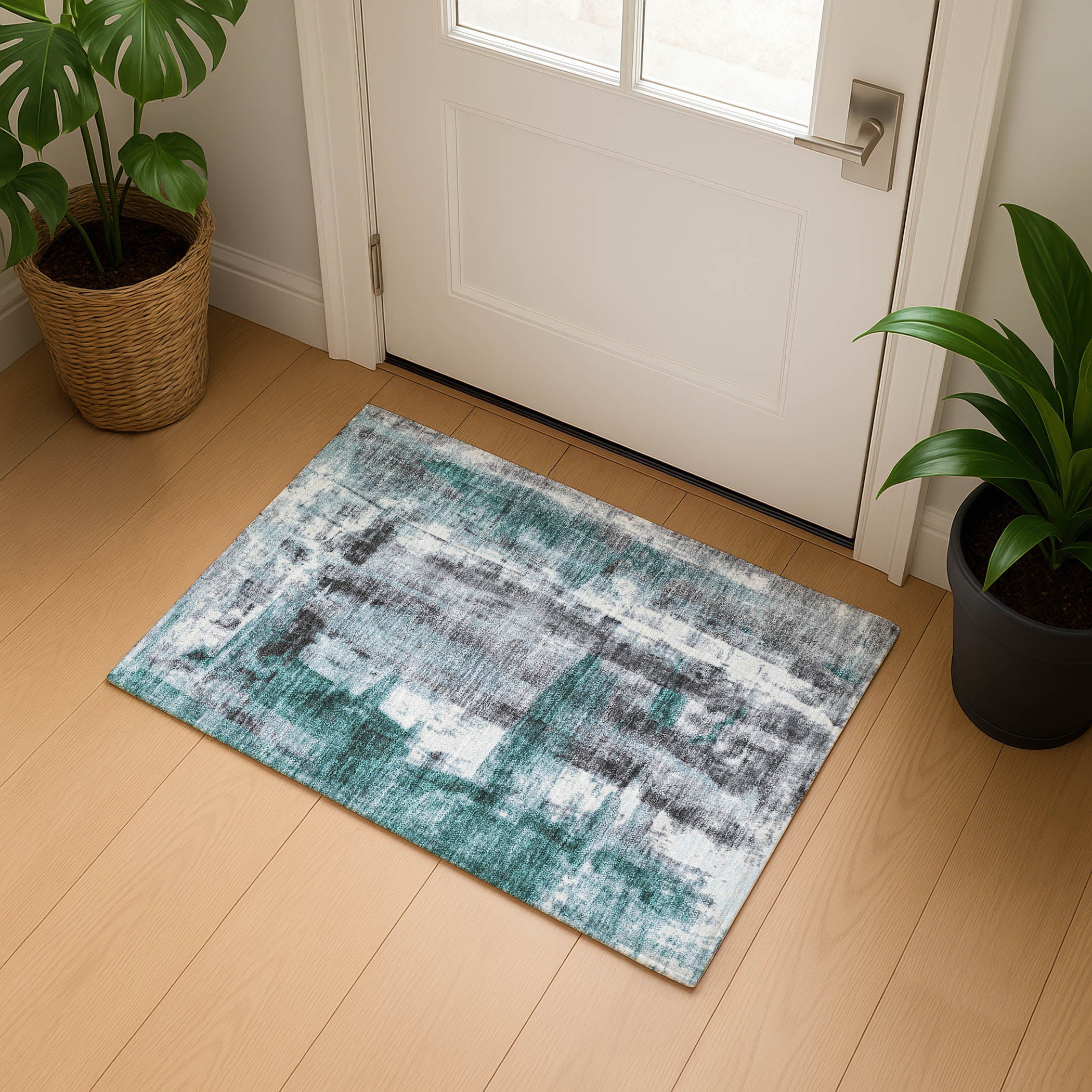 Salzburg Machine Washable Transitional Teal Rug 1'8" x 2'6" #shape_Rectangle